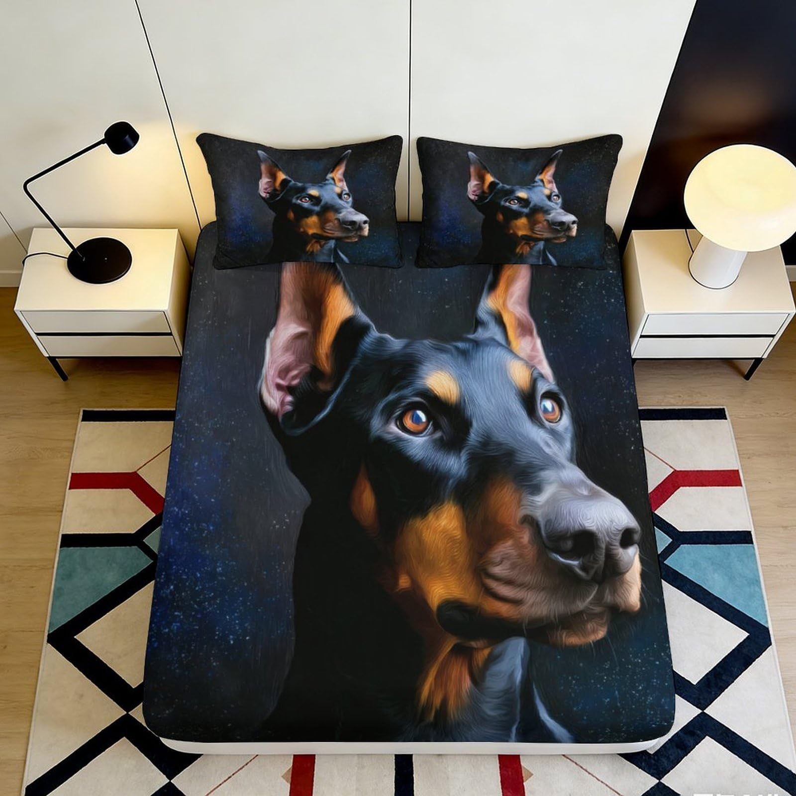 Pnayamiorkfel Style-2 3D Printed Doberman Dog Fitted Sheet Microfiber Black Art Animal Mattress Cover For Bedroom Guest Room Home Decor 90X200x25cm