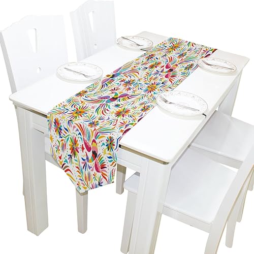 ALAZA - Camino de mesa para decoración del hogar, diseño de pájaros y flores de colores mexicanos, para bodas, fiestas, banquetes, 13.0 x 70.1in