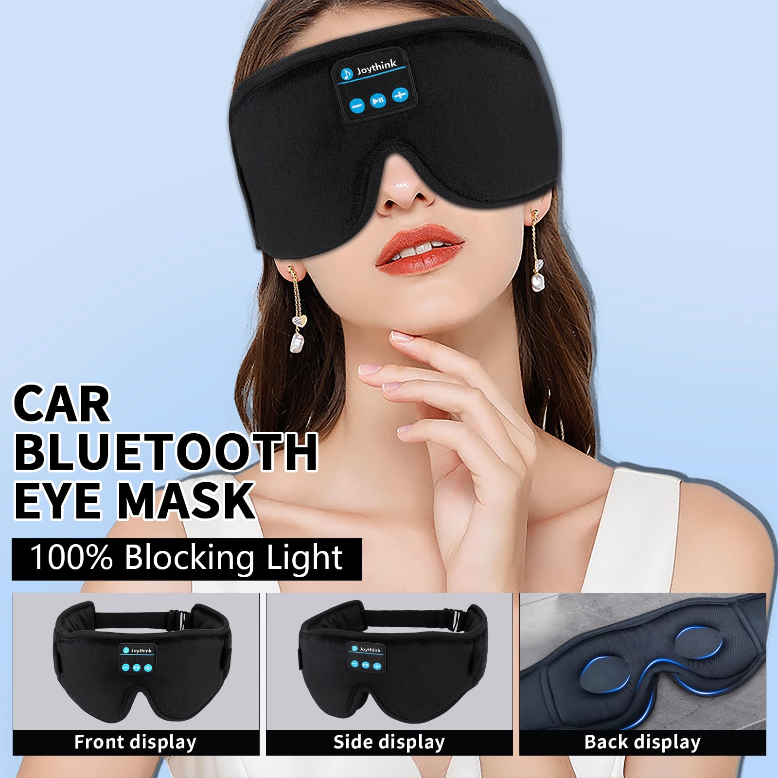 Joythink Auriculares para dormir, máscara de dormir Bluetooth con altavoz, máscara para dormir en coche, auriculares inalámbricos, accesorios de viaje para vuelos largos