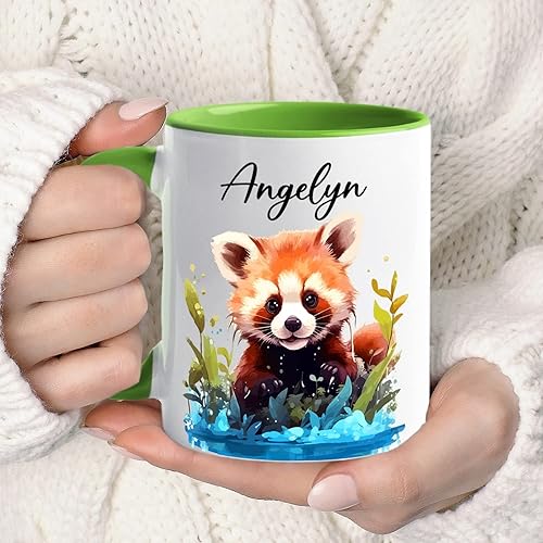 Miniatura 5 de Taza de café blanca con nombre personalizado de panda rojo de 11 onzas, divertida taza de regalo de panda rojo, taza de café personalizada con panda