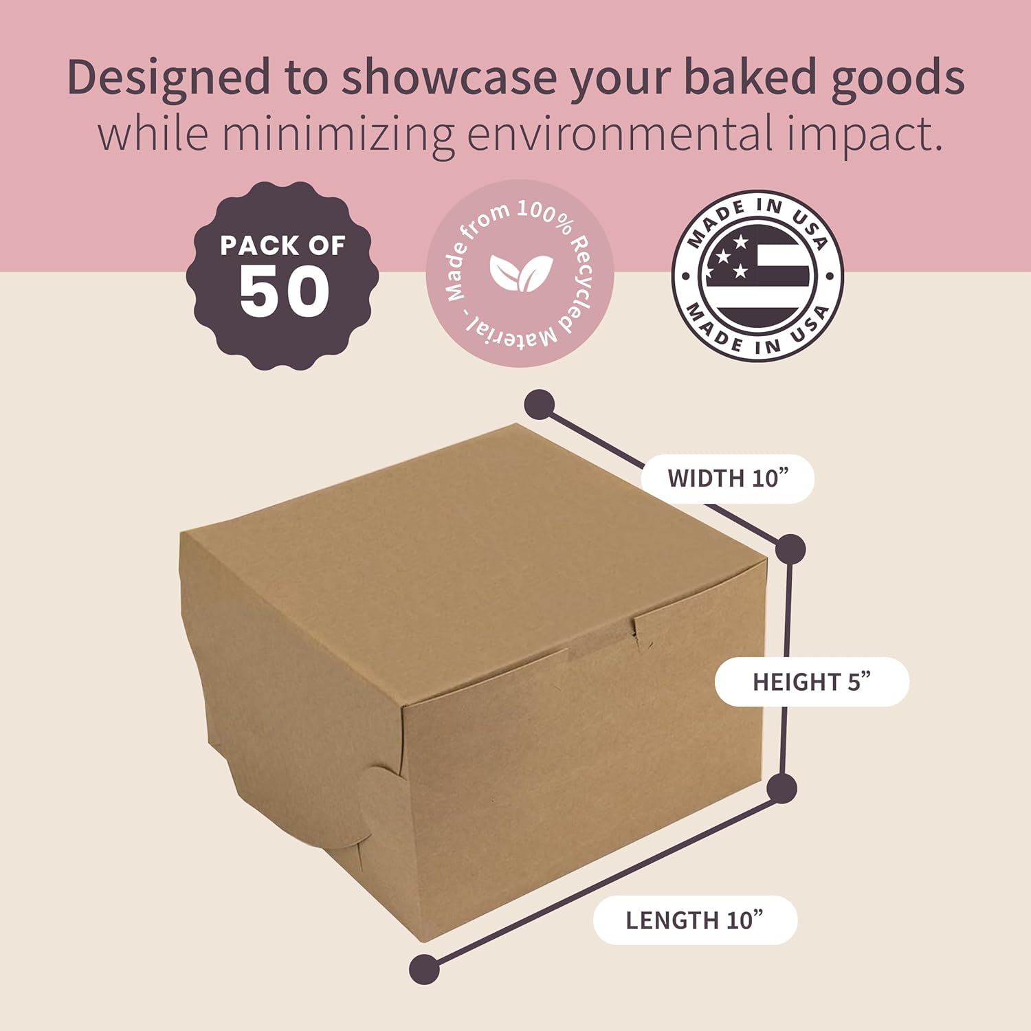 FC Meyer Bakery Boxes - Reversible Classic 10” Layer Cake Box, Versatile Reversible Paperboard – Choose White Or Kraft Side, Ideal for Small Bakery Cafes, Made In USA, Size 10 x 10 x 5 (Pack of 50)