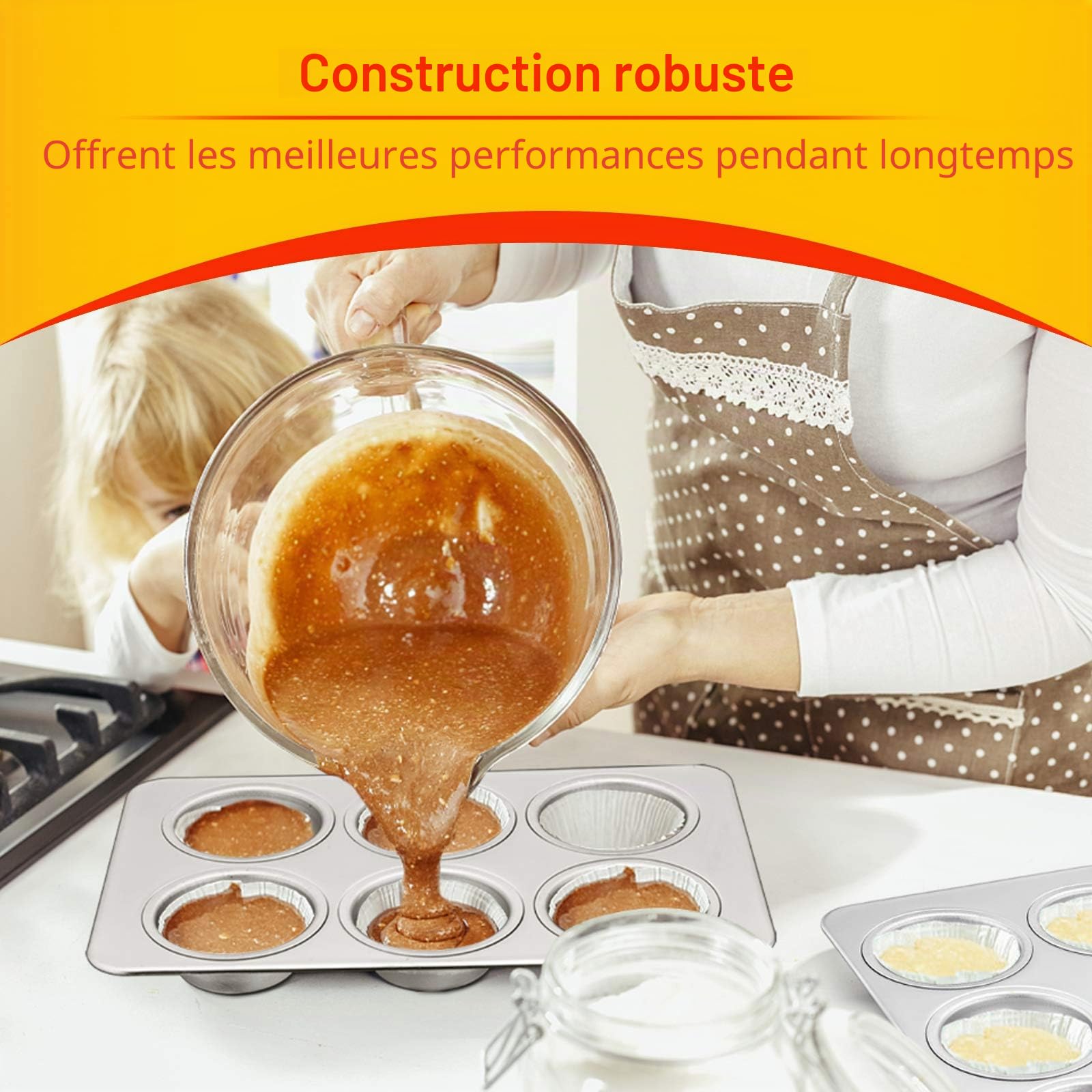 Homikit Lot de 2 moules à muffins en acier inoxydable pour 6 muffins, cupcakes, puddings, brownies, 29 × 18 cm, non toxiques et sains, passent au lave-vaisselle