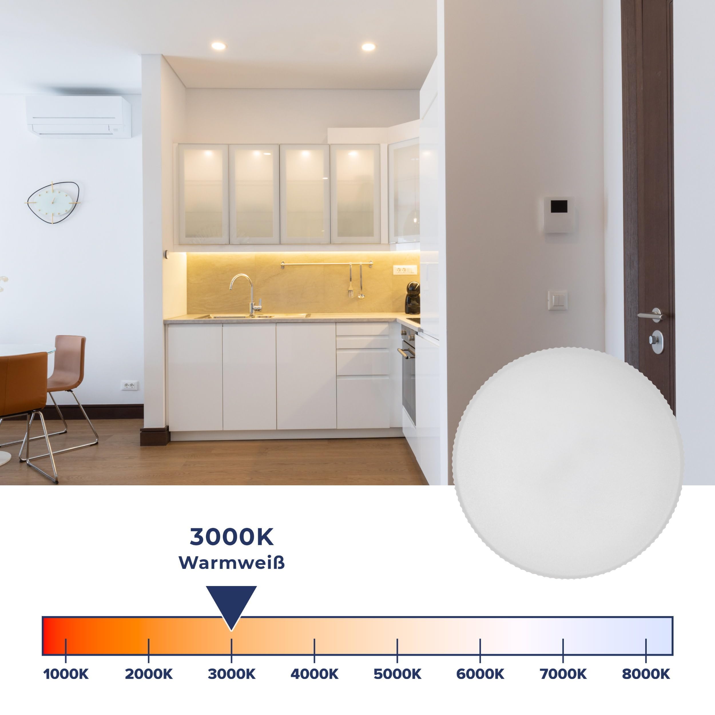 LED GX53 Light Bulbs 3 Watt 260 Lumen CRI 80Ra Anti-Glare Beam Angle 120° Day White (4000 K) Pack of 6, Tagesweiß (4000 K) - Image 4
