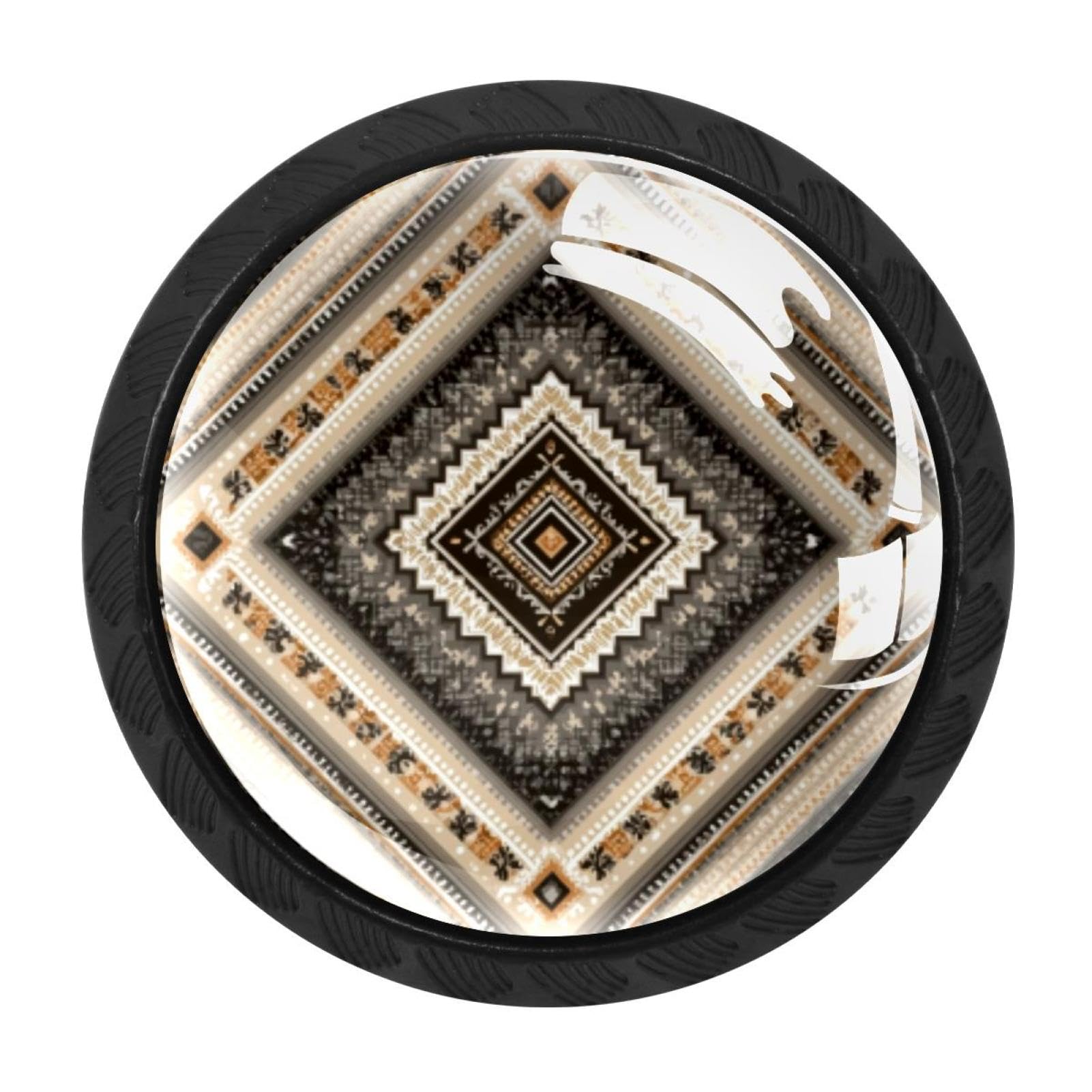CHENZZZZ 4 Pieces Dresser Knobs Retro Beige Ethnic Pattern (3) Drawer knobs Cabinet Knobs Pull Handles for Home Kitchen Office