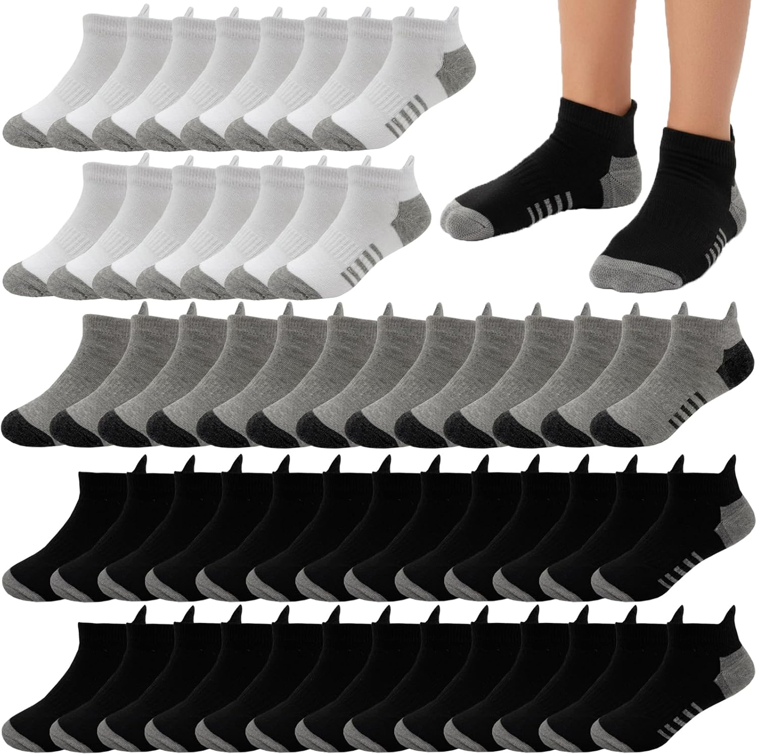 20 Pairs Boys Low Cut Ankle Socks Kids Crew Athletic Breathable Cushion Sole Socks for Running Hiking