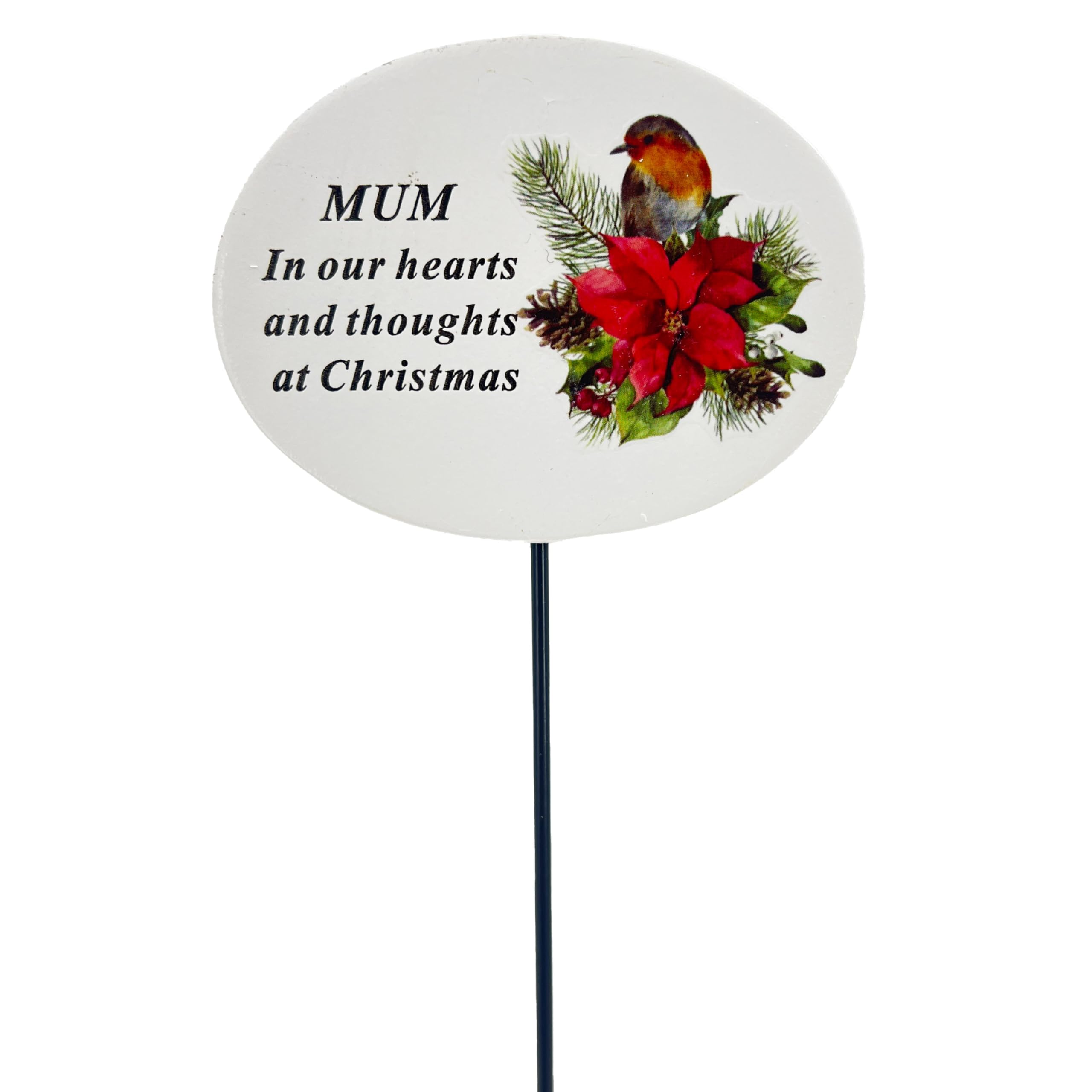 Angraves Stone Effect Mum Christmas Xmas Robin Poinsettia Flower Memorial Tribute Stick Graveside Plaque