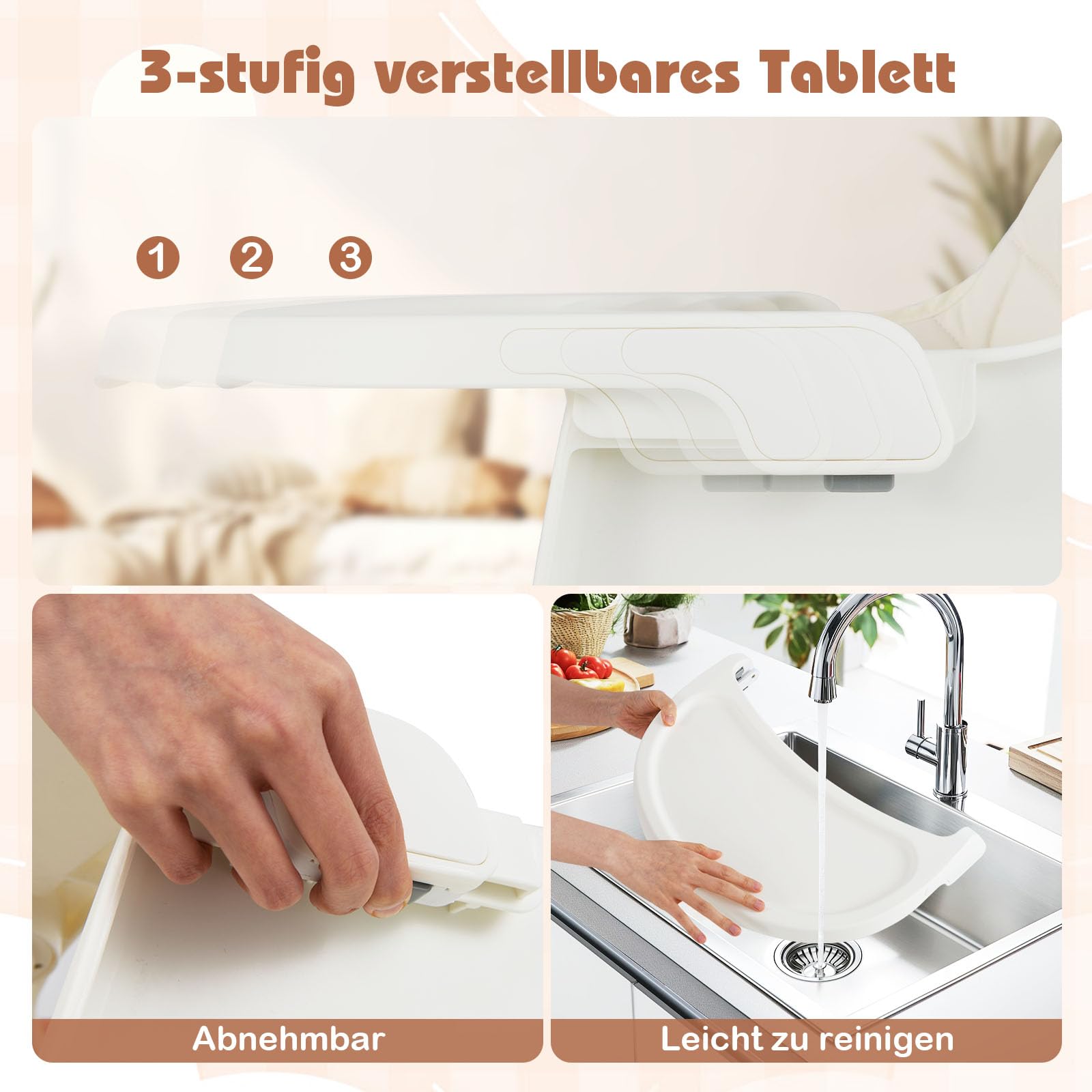COSTWAY Hochstuhl Baby 16 in 1, Kinderhochstuhl & Spielzeugtisch & Bausteinbrett & Kinderstuhl & Sitzerhöhung mit abnehmbarem Tablett, 5-Punkt-Gurt & Korb, Babystuhl für Kinder ab 6 Monate (Weiß)