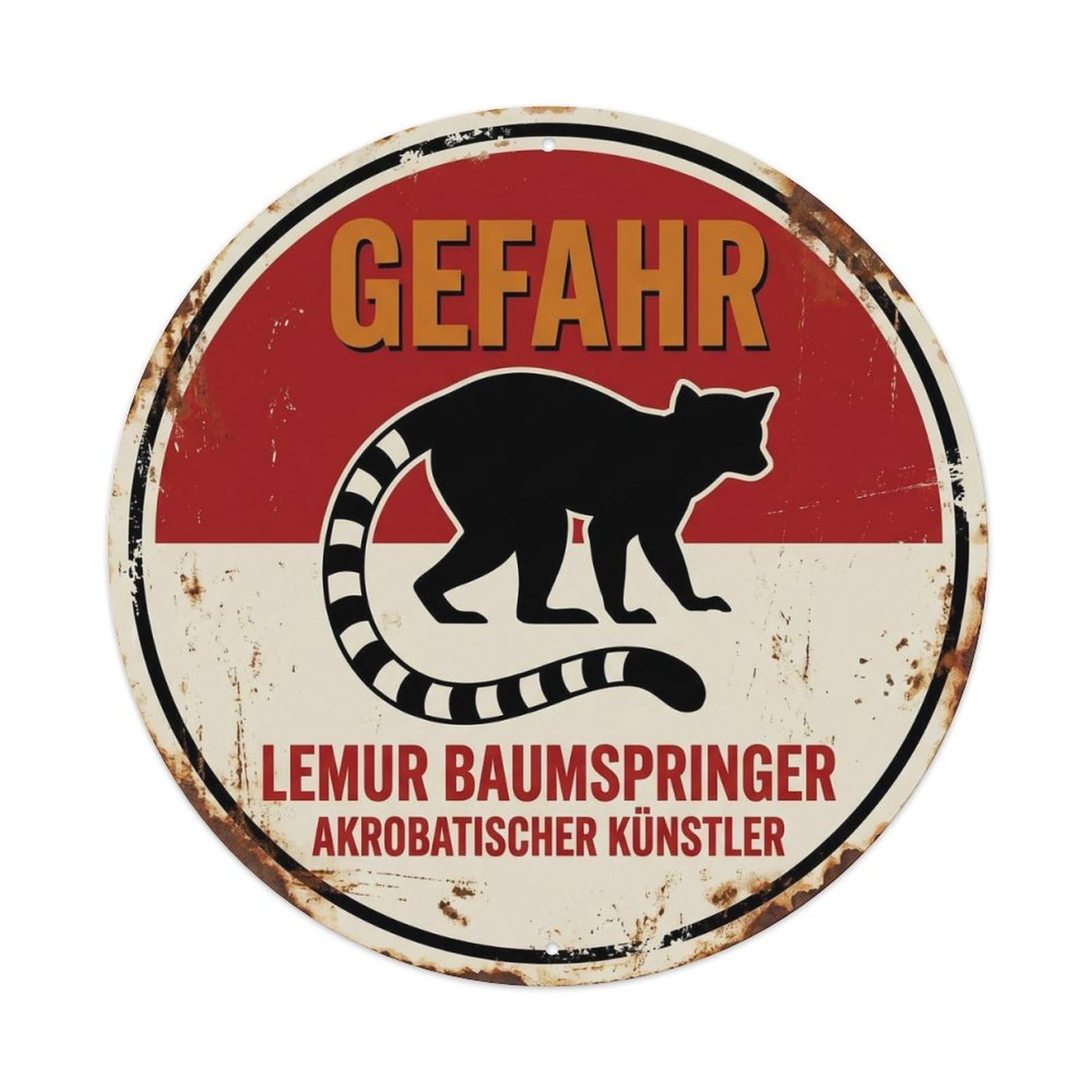 Lemur Tree Jumper Comic Risk Warning Wildlife Satire Metal Tin Sign Plaque Wall Decor for Cafe, Man Cave, Club Bar, Office, Home Garden Round Metal Poster 8x8Inch