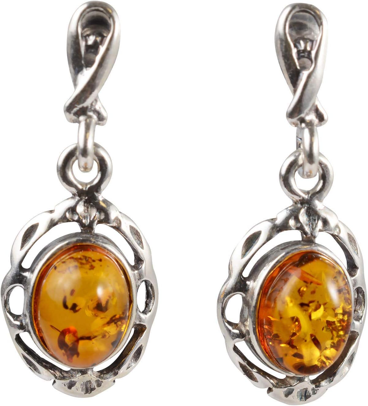 Amber Earrings - Baltic Honey Amber Dangling Earrings "Kathleen" - Sterling Silver Jewelry Collection