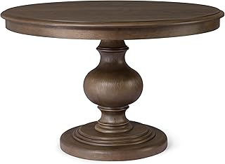 Maven Lane Zola Dining Table – 47 Inches Wide with Carved Pedestal Base – Solid Wood & Resin Blend with Oak Veneered Top – Traditional Brown Table – Versatile Enough for Dining, Hosting, or Display