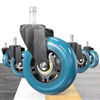 HOLKIE Gaming Chair Wheels - Silent Roller Blade Casters for Esports Rig Replacement - Heavy Duty 11x22mm - Smooth 360 Stealth Glide for Hardwood & Carpet - Set of 5 Blue