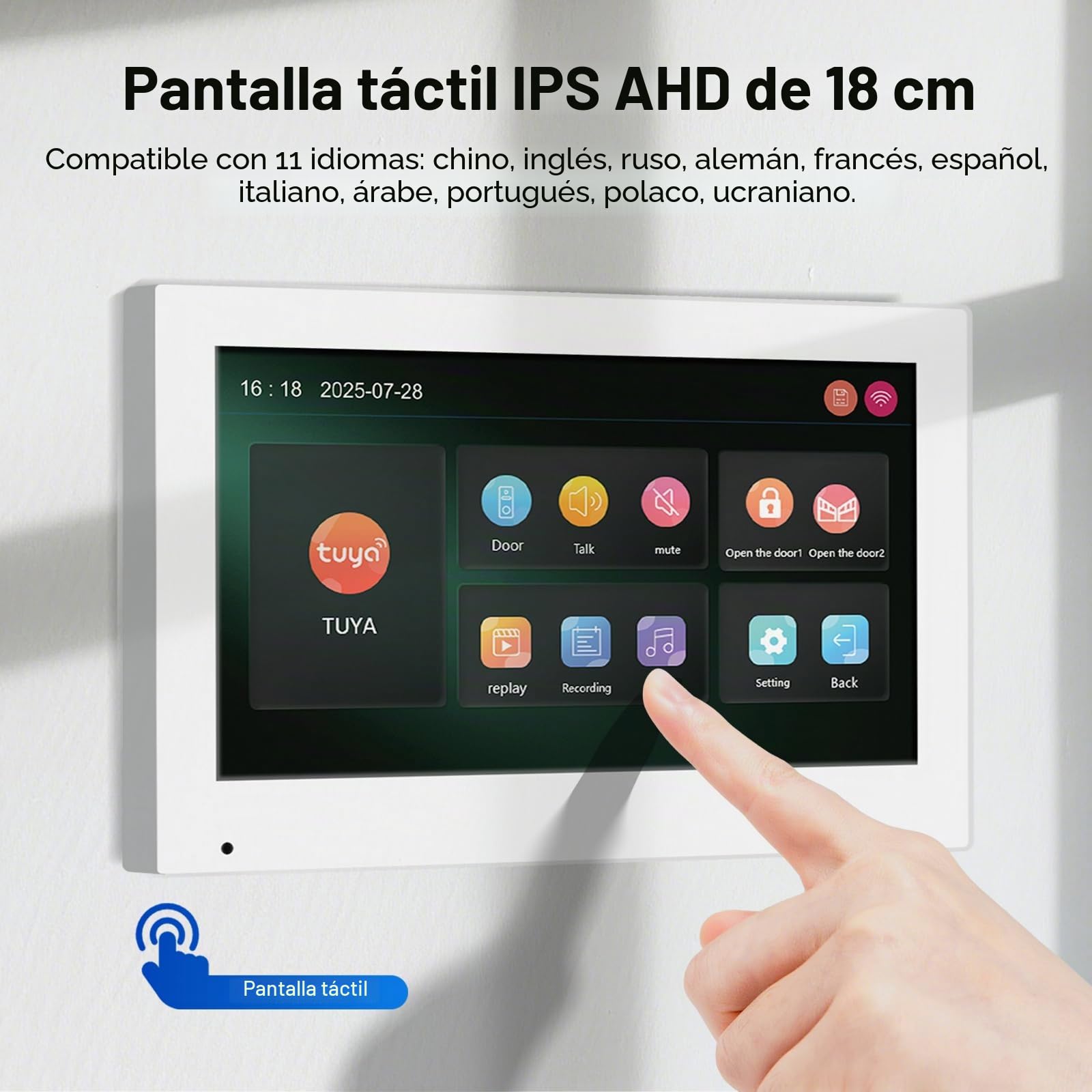 2 Hilos Videoportero WiFi Sistema de Intercomunicación 1080P, Timbre de Video y Pantalla Táctil de 7 zoll con Cable, Desbloqueo RFID &Tuya, Visión Nocturna, IP65, Grabación