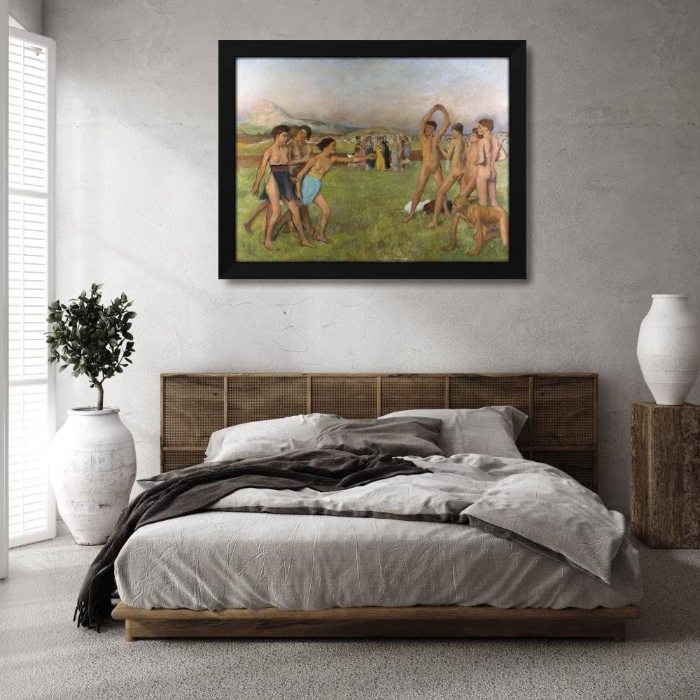 Degas, Edgar 48x36 Huge Black Modern Framed Canvas Art Print Titled: Young Spartans exercising
