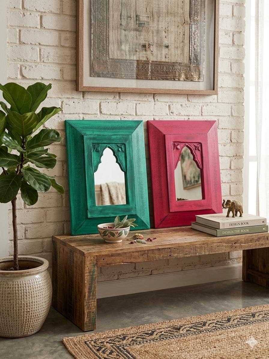 Wooden Jharokha Wall Mirror, Rectangular, Set of 2, Large, Wall Mount, Home Decor-image-30