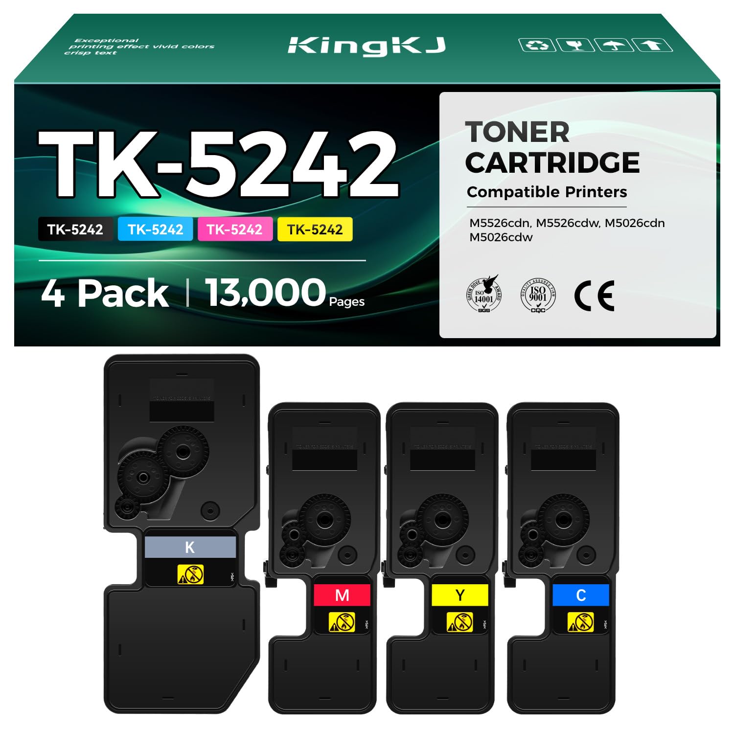 KingKJ TK-5242 TK5242 Toner Cartridge Set 4-Pack