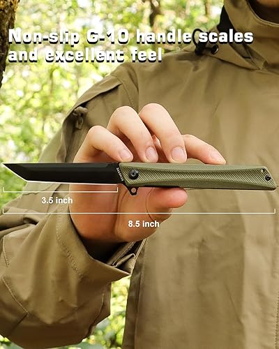 Miniatura 2 de Cuchillo táctico de bolsillo GD22K, Flipper Open D2 de acero Tanto plegable con mango G10 duradero, cuchillo EDC para hombres y mujeres, cuchillos