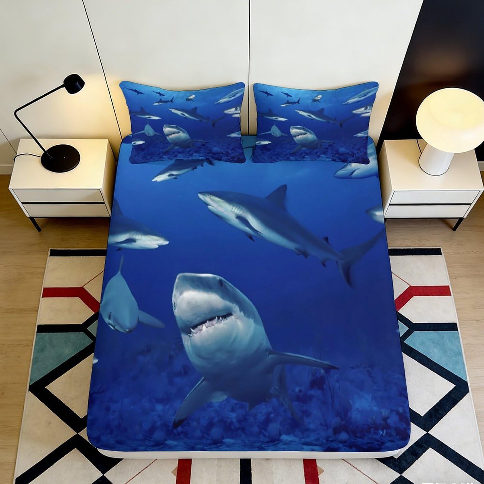 Pnayamiorkfel Style-5 3D Printed Shark Ocean Fitted Sheet Microfiber Bedroom Decor Mattress Cover For Home Guest Room Protection 90X200x25cm
