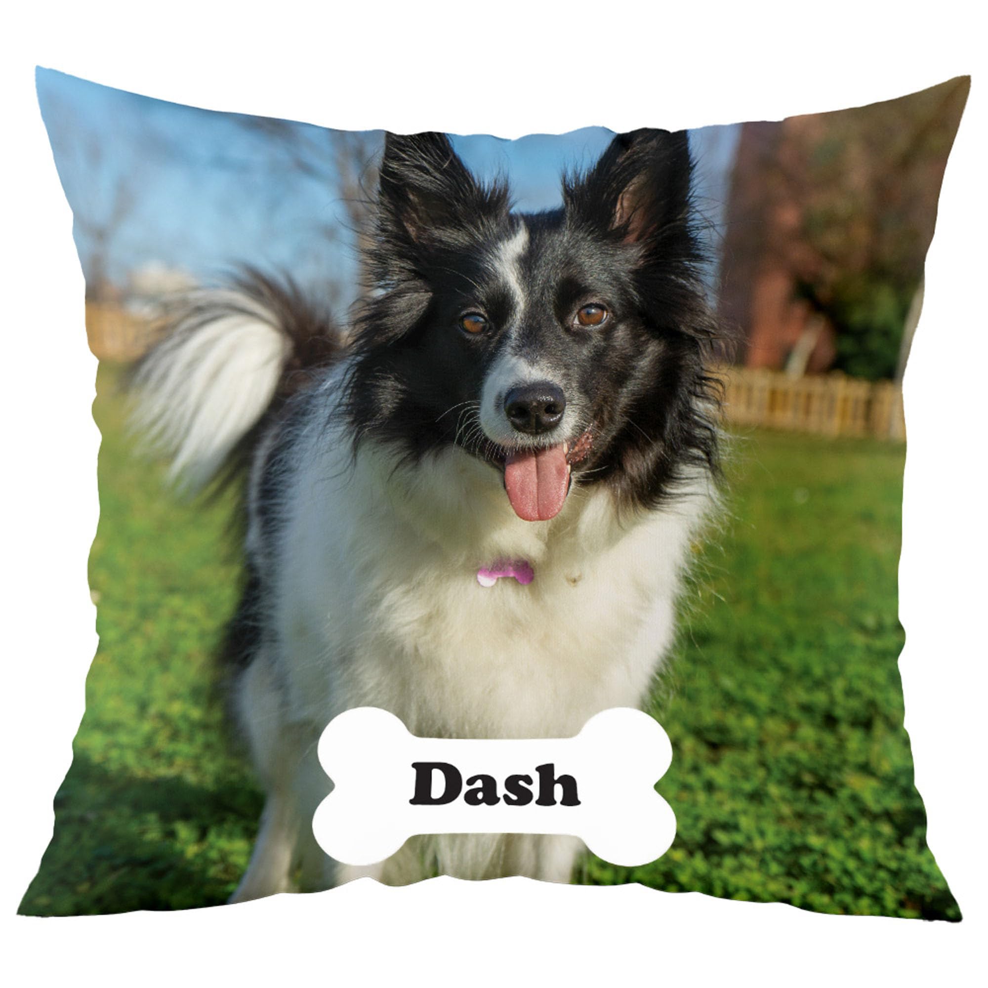 Fabric Textile Products Custom Pet Pillow - USA Made - Custom Pillow with Cat and Dog Photos - Bone with Name - Throw Pillow - Personalized Gift - Pet Gifts (16"x16")