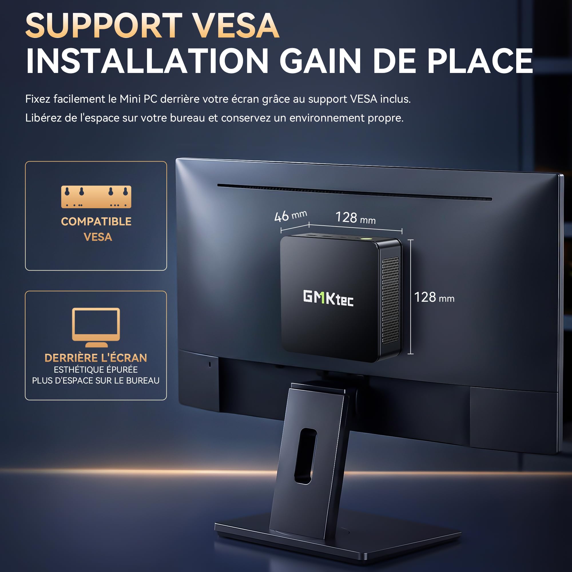 GMKtec Mini PC M5 S, mini PC AMD Ryzen 5400U, 16 Go de RAM DDR4 (double canaux), 512 Go SSD | pour bureau et maison, double LAN 2,5 Gbit/s, WiFi 6E, triple écran, USB‑C, HDMI 2.0, DisplayPort