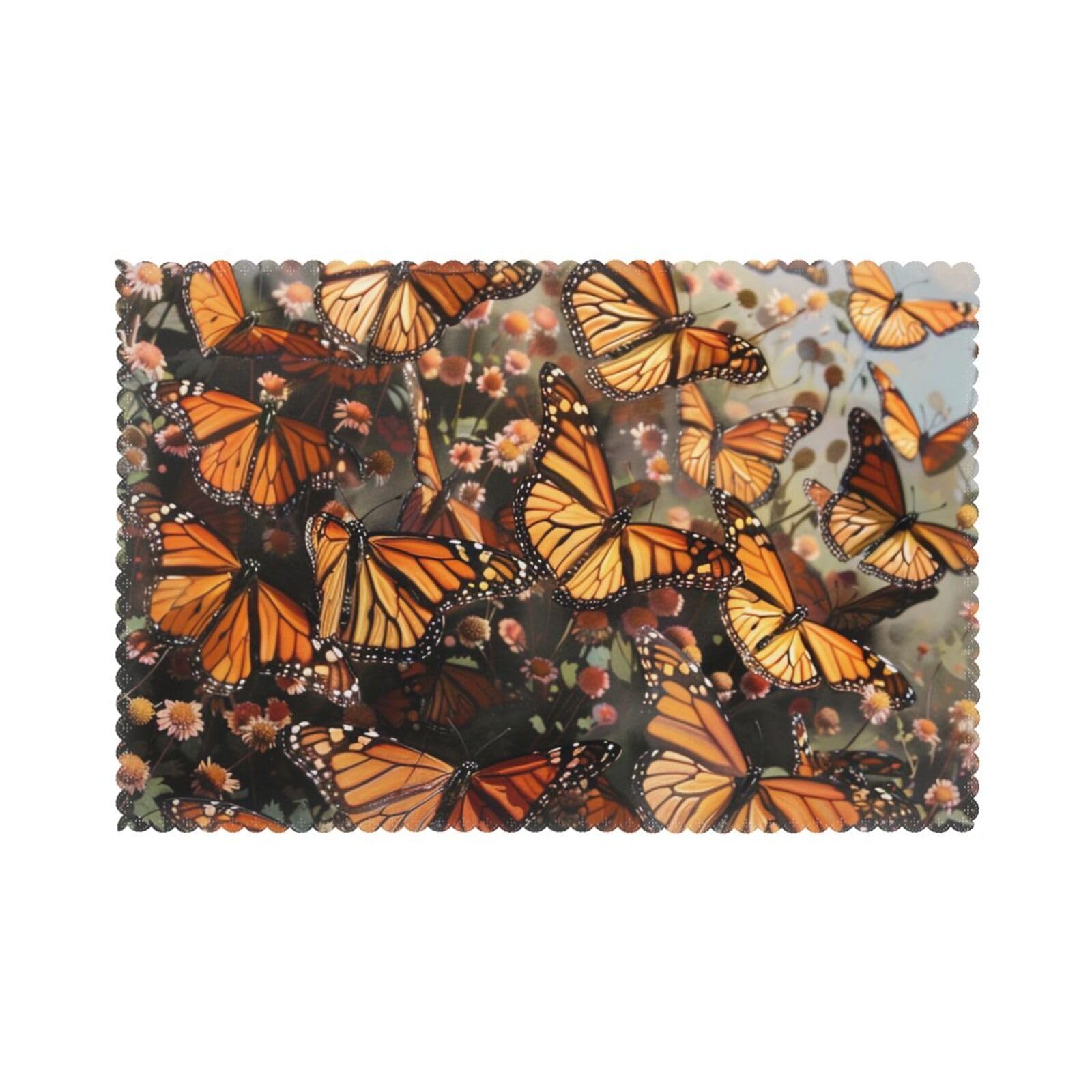 Monarch Butterflies Printed Placemat Heat Resistant Place Mats Set of 6 PCS Washable Kitchen Table Mats, 12x18 Inch