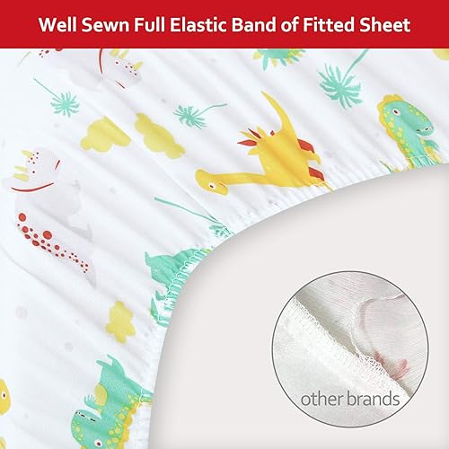 Miniatura 2 de Sábana bajera de cuna de dinosaurio para niños y niñas, para cuna estándar, sábana bajera ajustable de microfibra suave y transpirable para bebé