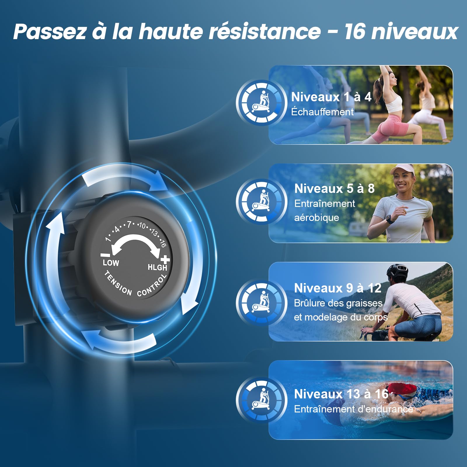 Neezee Velo Elliptique, Ultra Silencieux Vélos Elliptiques pour Usage Domestique avec 16 Niveaux de Résistance, Foulée de 42 cm, Volant d'inertie de 8 kg, écran LCD Compatible avec Apps, Poids 150KG