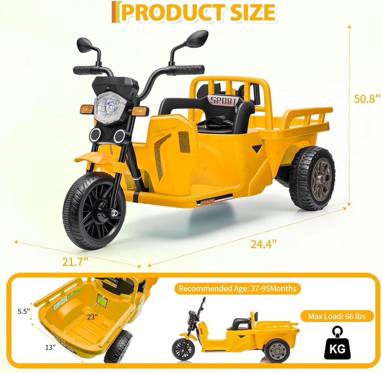 Garvee 12V Kids Tractor w/Trailer, Dump, Music, LED, 3-6KM/H | Atmungsaktives Material