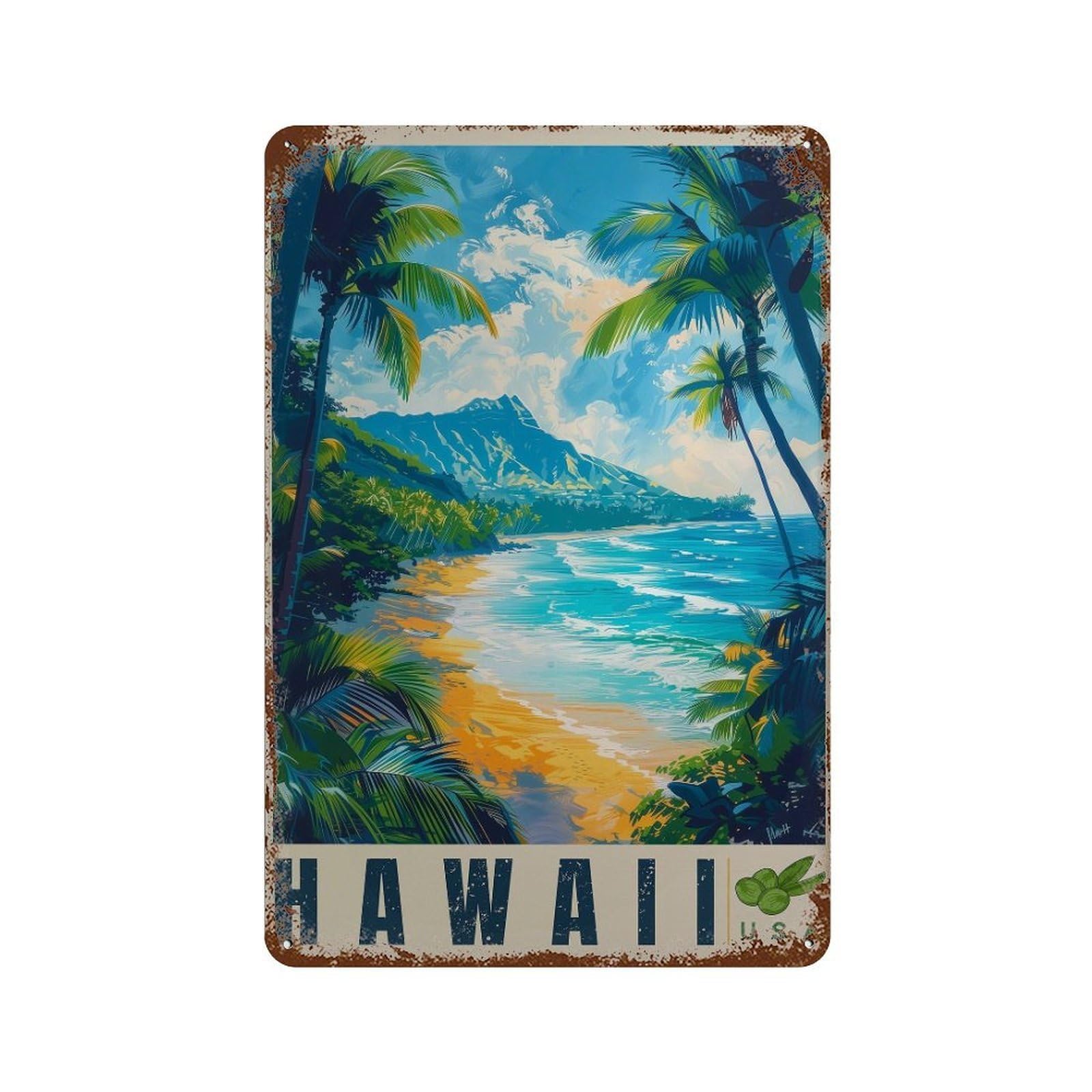 xiaoxiaoshen Hawaii Travel Oahu Beach (2) Wall Decor Art Metal Tin Poster Modern Home Decor Art Home Bar Shop Decorations Vintage Sign 30x20cm