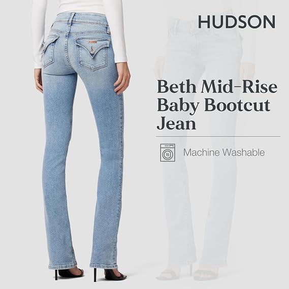 Hudson Women's Beth Mid Rise, Baby Bootcut Jean with Back Flap Pockets, Motion, 29 Regular