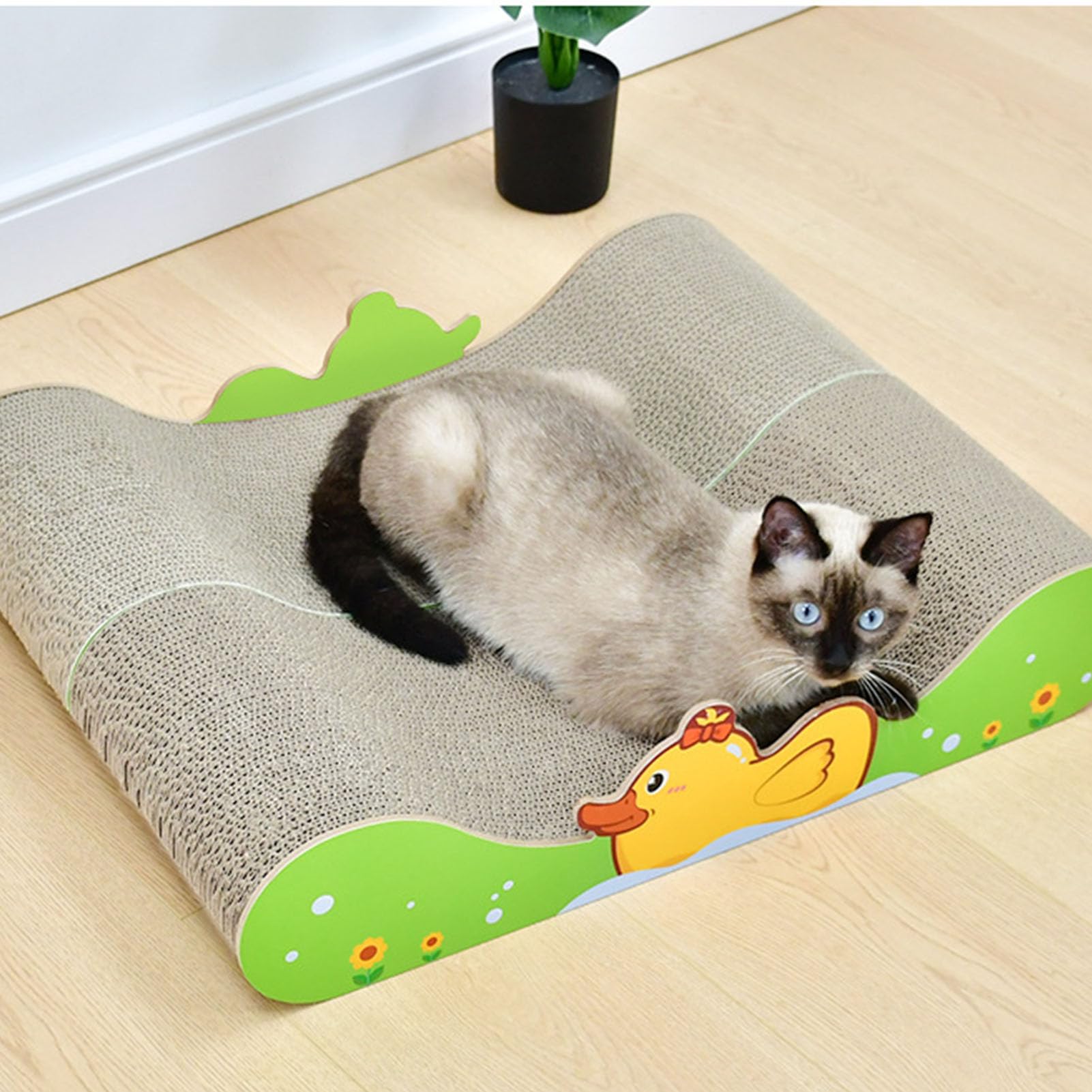 Cama-sofá rascador para Gatos, Cama para Gatos de Papel Corrugado Resistente a los arañazos con diseño de Pato Adorable y Base de Tablero de Densidad cómoda, sofá rascador de