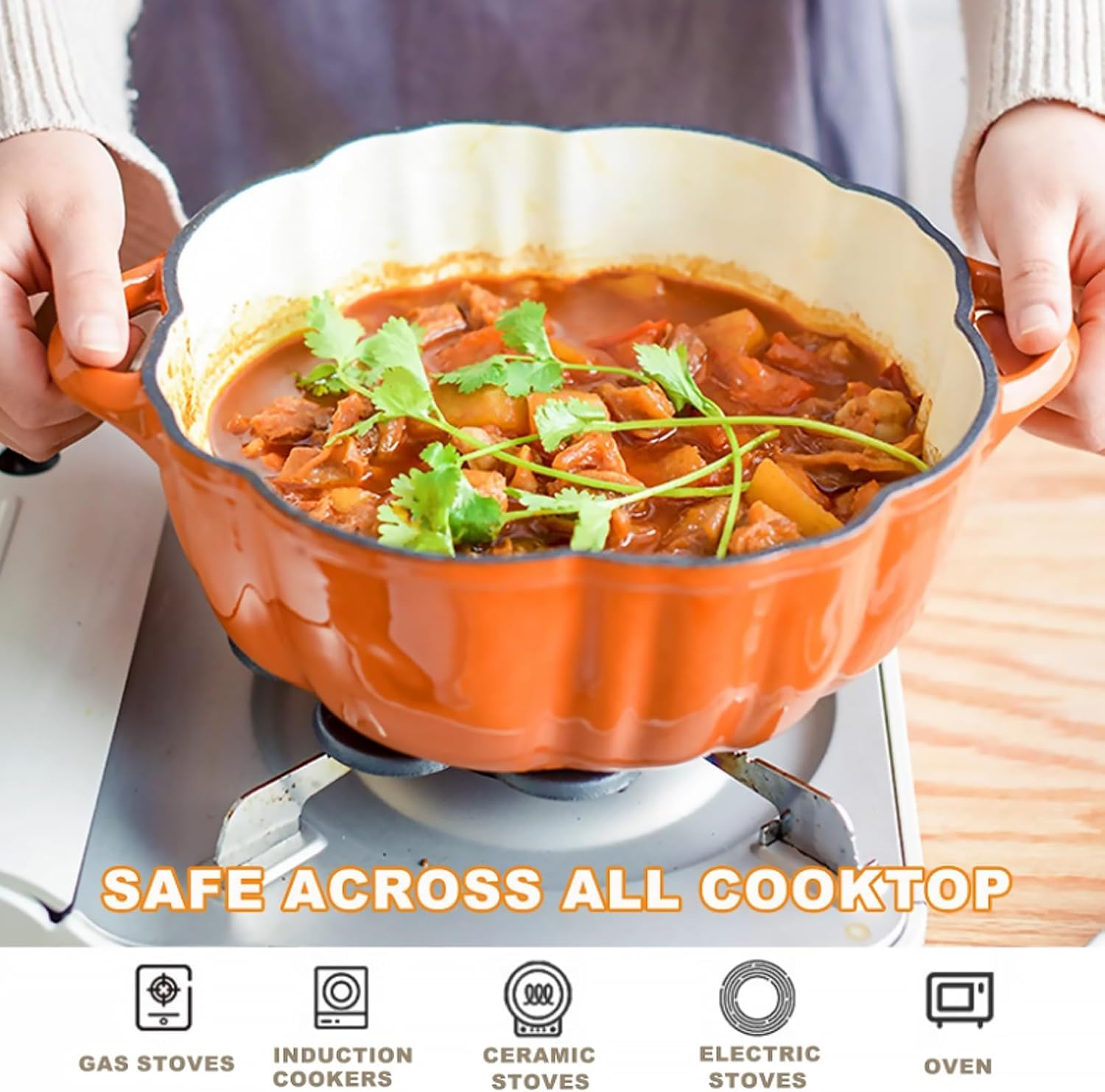 Cocotte en fonte émaillée avec couvercle – Passe au four et à la cuisinière pour Halloween, Thanksgiving et automne 1,32 l