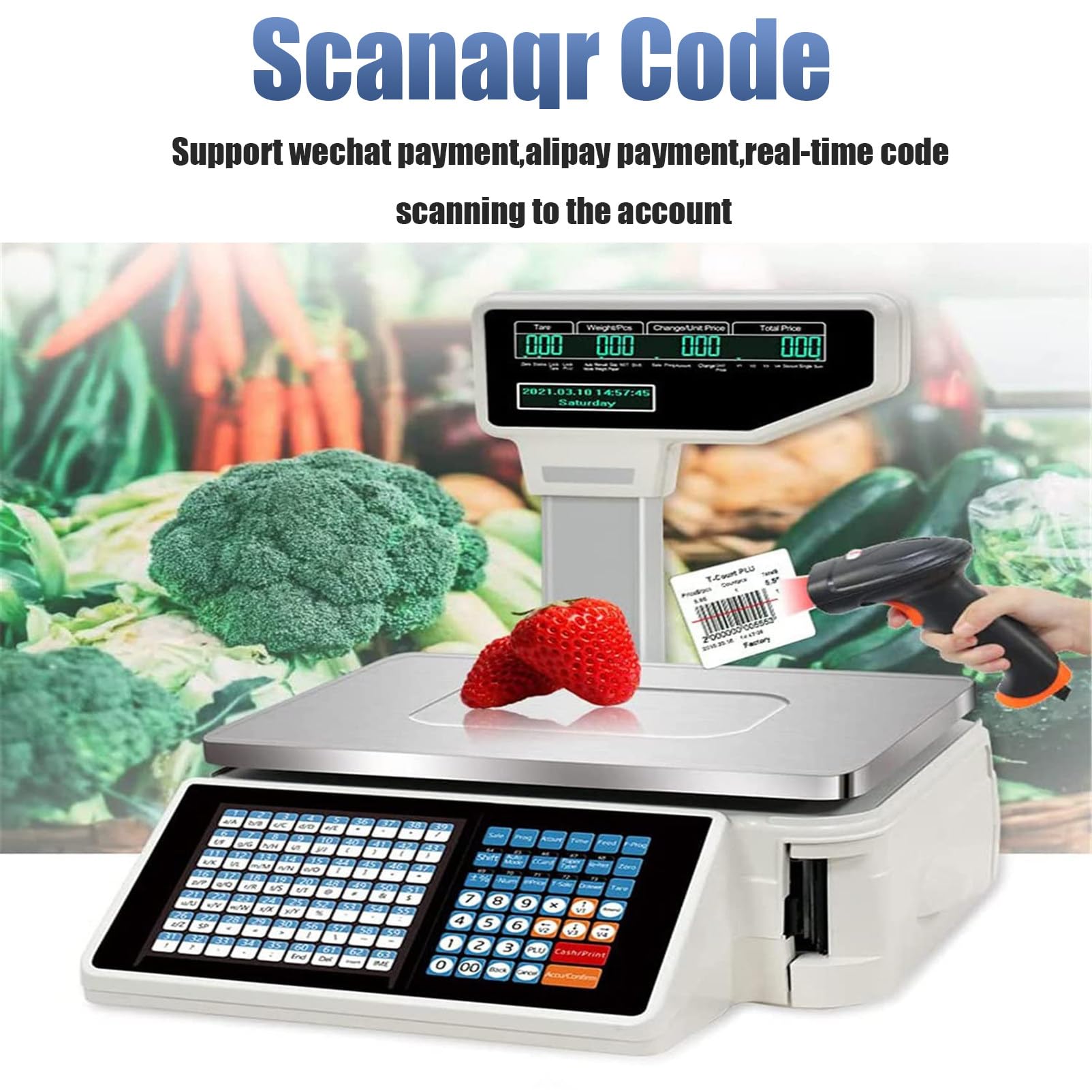 LYDZUSDP Digital Price Label Printing Scale,Electronic Weight Calculator Barcode Scales,Electronics Barcode Thermal Printer,for Retail Store(Machine+Scanner+Cashbox)