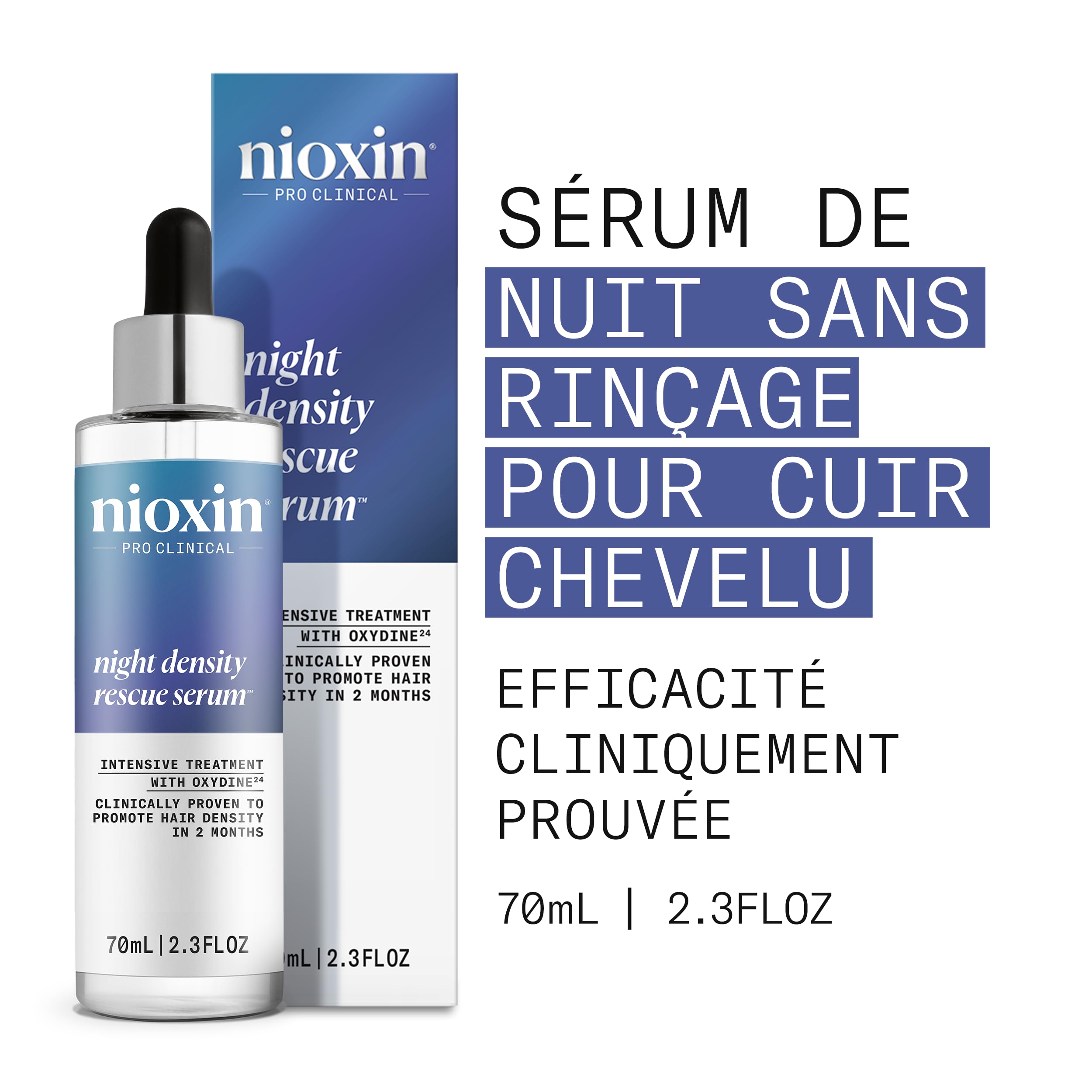 NIOXIN Night Density Rescue Serum - Sérum de Nuit Épaississant Booster de Croissance - Enrichi en Gingembre et Caféine (70 ml)