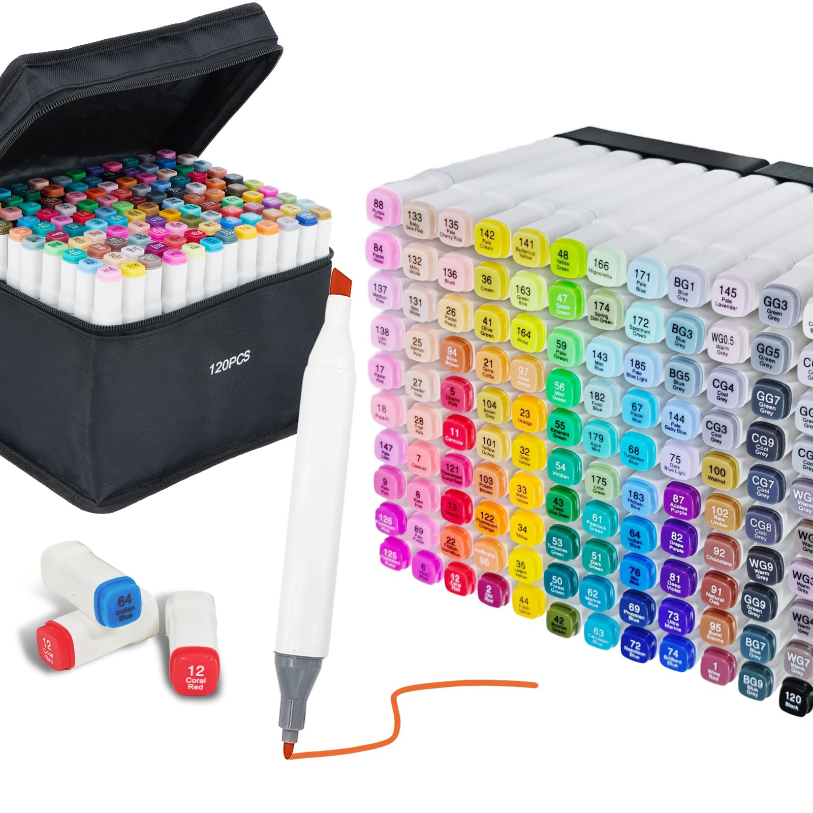 Octirst 120 Farben Alkohol Marker Set, Twin Marker Permanente Alcohol Marker Stifte, Schnelltrocknend Filzstifte für Manga Design Zeichnen Erwachsenen-Malbücher Schüler Künstler