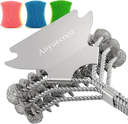Miniatura 7 de Anyuecoco Cepillo de parrilla con raspador, cepillo de barbacoa de acero inoxidable sin cerdas de 17 pulgadas para limpieza de parrilla, limpiador