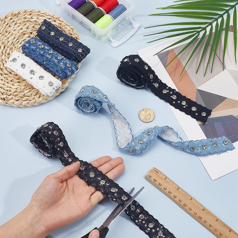 PH PandaHall 6 Yards Denim Ribbon, 6 Colours, Denim Ribbon with Frayed Hem 28 mm Polyester Ribbons for Wedding Invitations and Gift Wrapping image 3