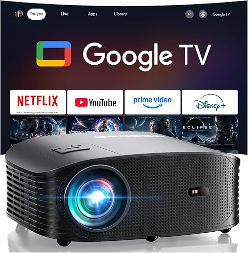 GOODEE Mini Projector [Official Licensed Google TV] Built-in Apps | 1080P Native Image Compatible with Netflix/YouTube/Prime Video/Disney+, Support WiFi and Bluetooth, HDMI/Phone/Laptop