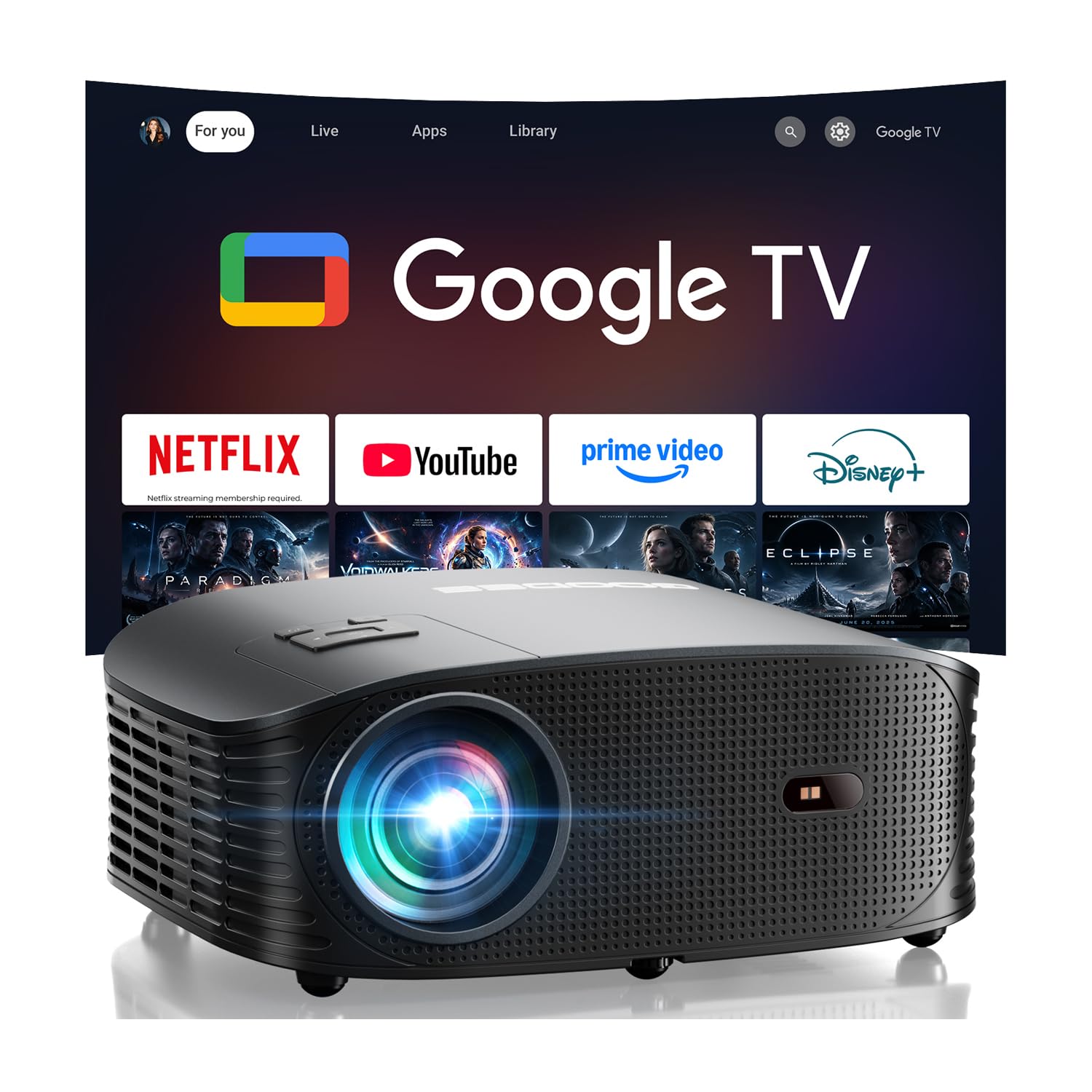 GOODEE Smart Projector with WiFi and Bluetooth, Official Google TV Product, Native Image 1080P Netflix/Youtube/Prime Video/Disney+, Portable Projectors for Smartphone-picture-22