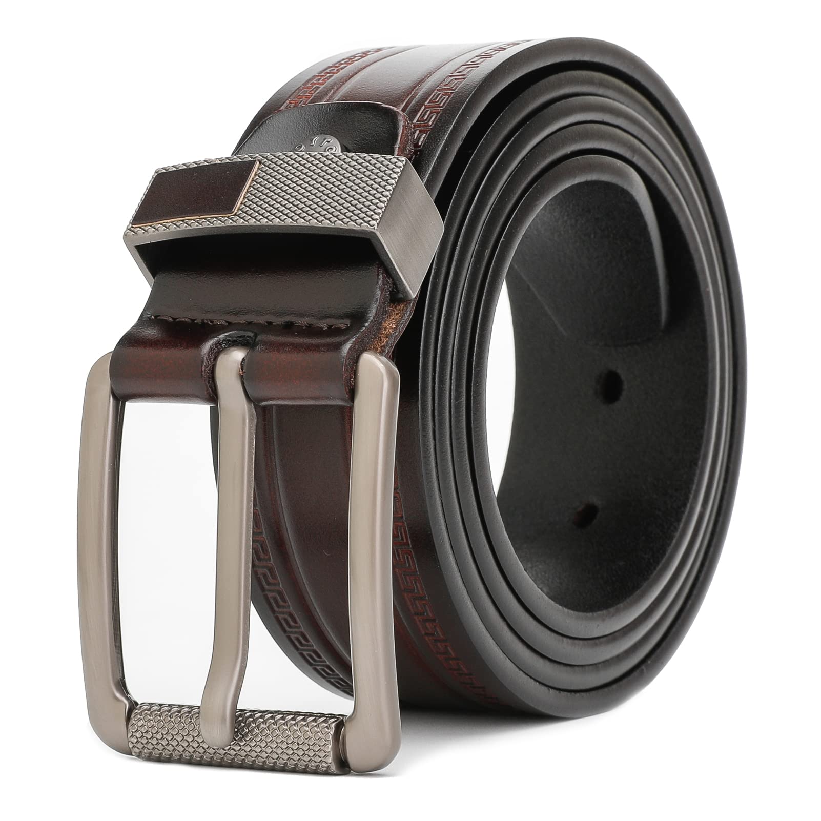 Men's Big & Tall Belt Genuine Leather Reinforced Strap with Double Prong
