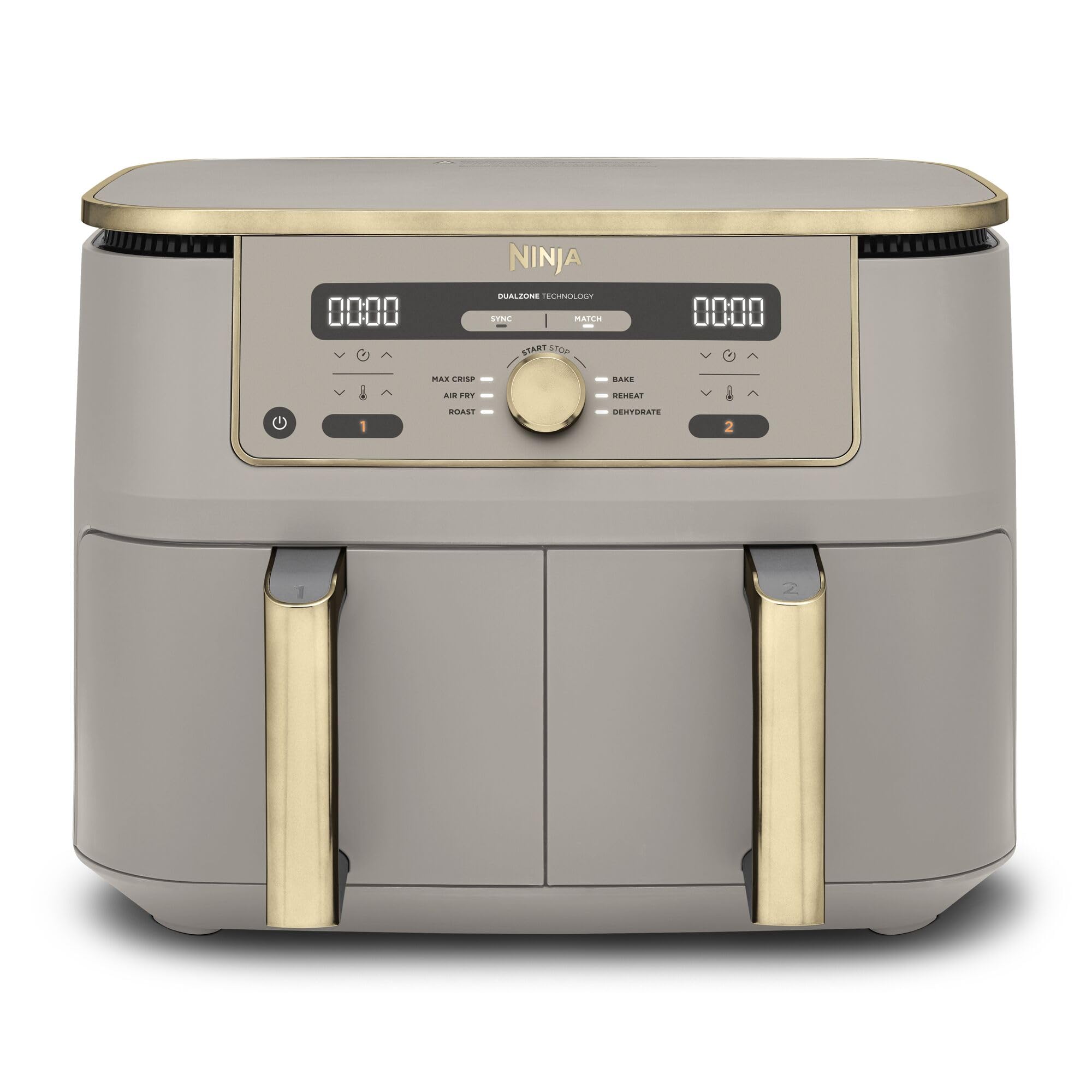 Ninja MAX Doppia Zona, Friggitrice ad aria digitale senza olio con doppio cestello, 6 in 1, 9,5 L, cestelli lavabili in lavastoviglie, antiaderenti, Pietra Oro, DZ400EUSTGD
