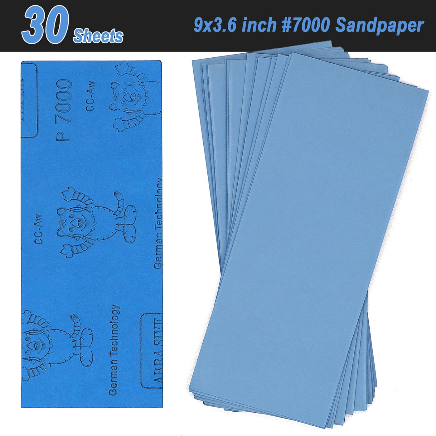 Papel de lija de 9 x 3.6 pulgadas, 30 hojas de papel de lija húmedo y seco de grano 7000, almohadillas abrasivas de precisión fina para lijado automotriz, acabado de torneado de madera, pulido