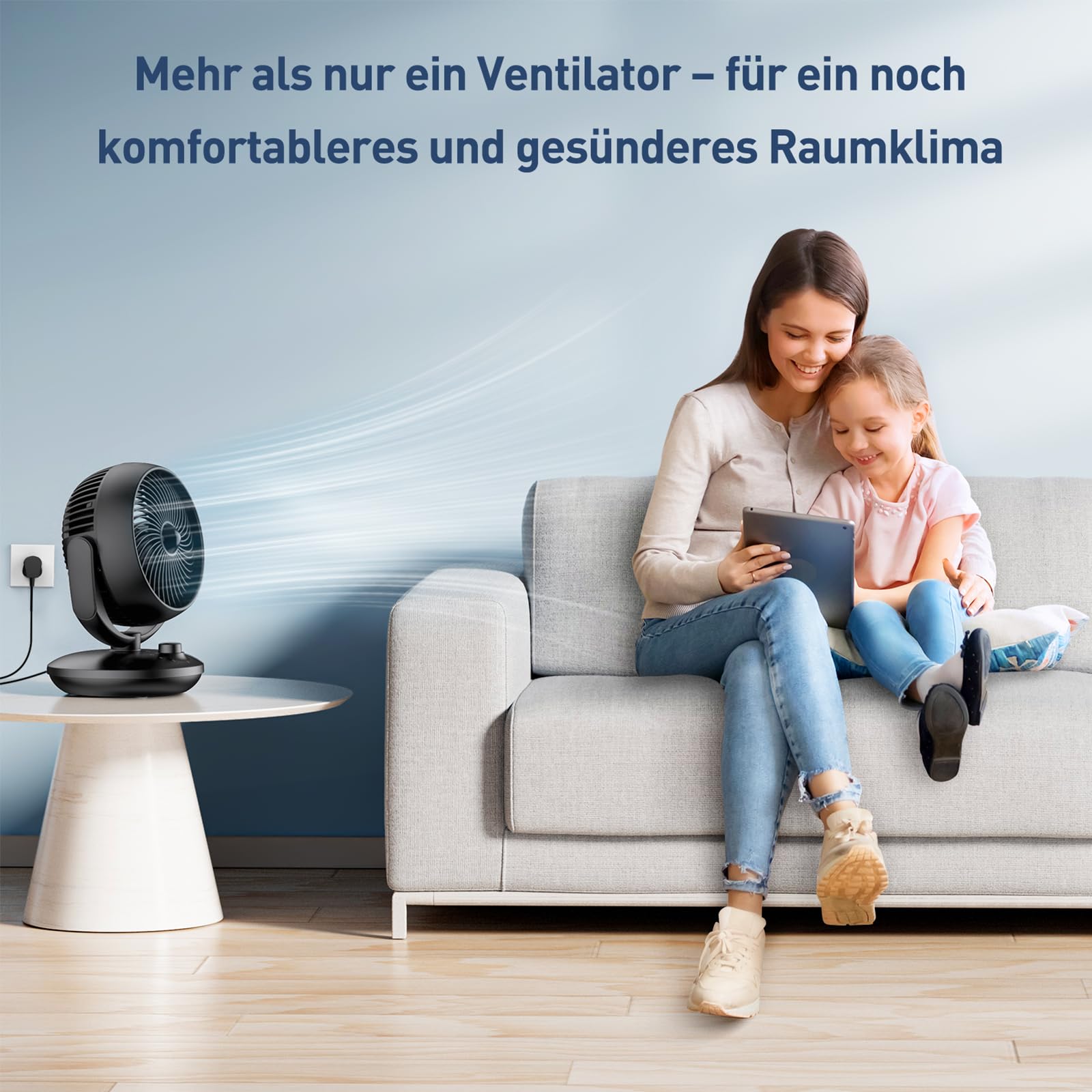 Ventilator Leise 22dB Tischventilator 3 Geschwindigkeiten Oszillation 3D Turbo Umluftventilator bis 20m² Schwarz