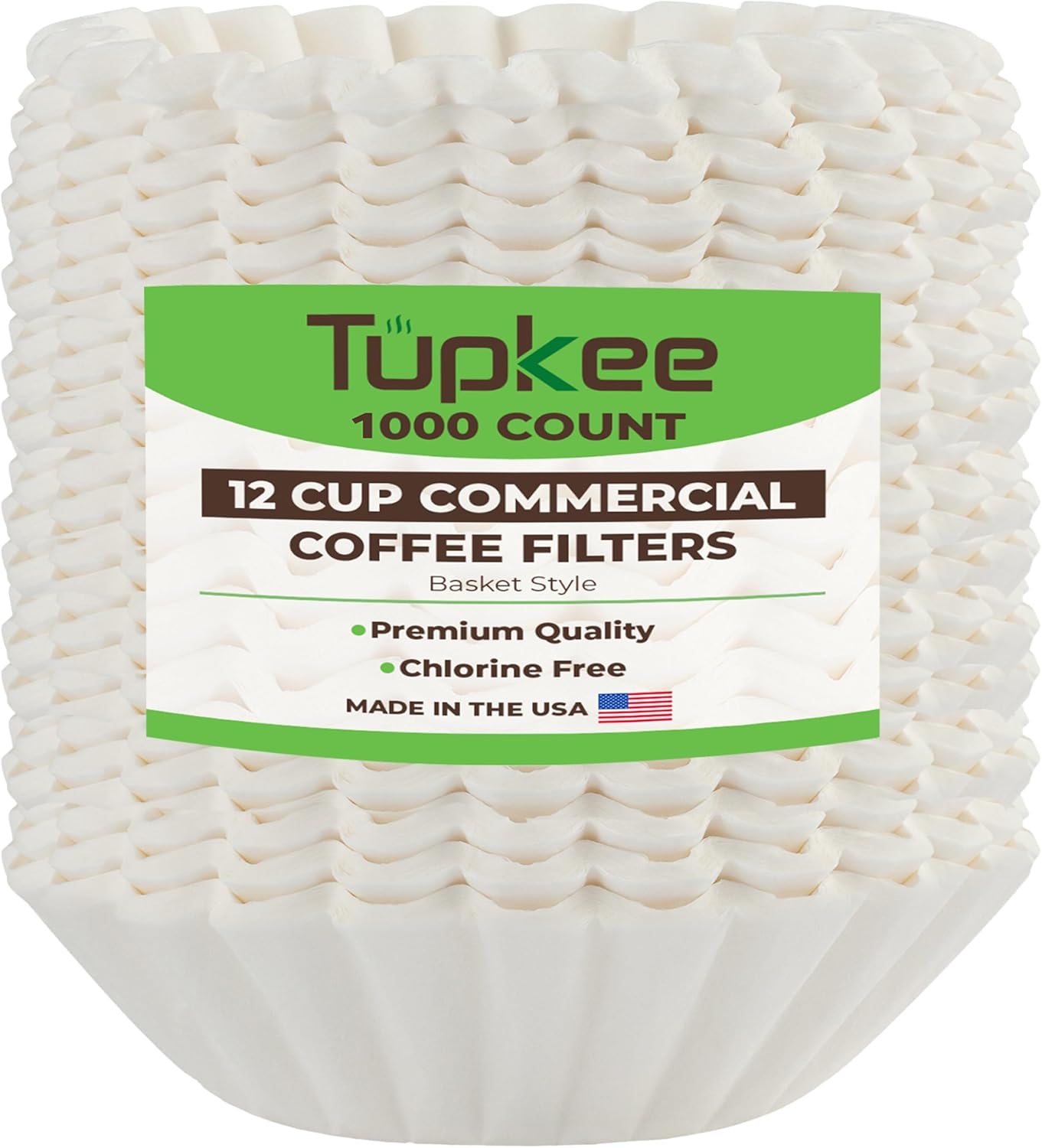 Tupkee 12-Cup Large Coffee Filters - 9.75” x 4.25” - 1000 Count - Tall Walled to Prevent Ground Overflow - Compatible with Bunn 12 Cup Commercial Coffee Maker & Large Home Machines - Made in the USA