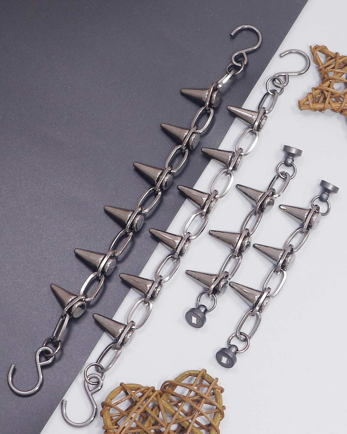 GIDDITZ 2PCS Shoe Chains Punk Rivet Cone Spike Charms Chain for Shoes Decoration Sandals for Women Girls Man Party Favors Birthday Gifts Silver