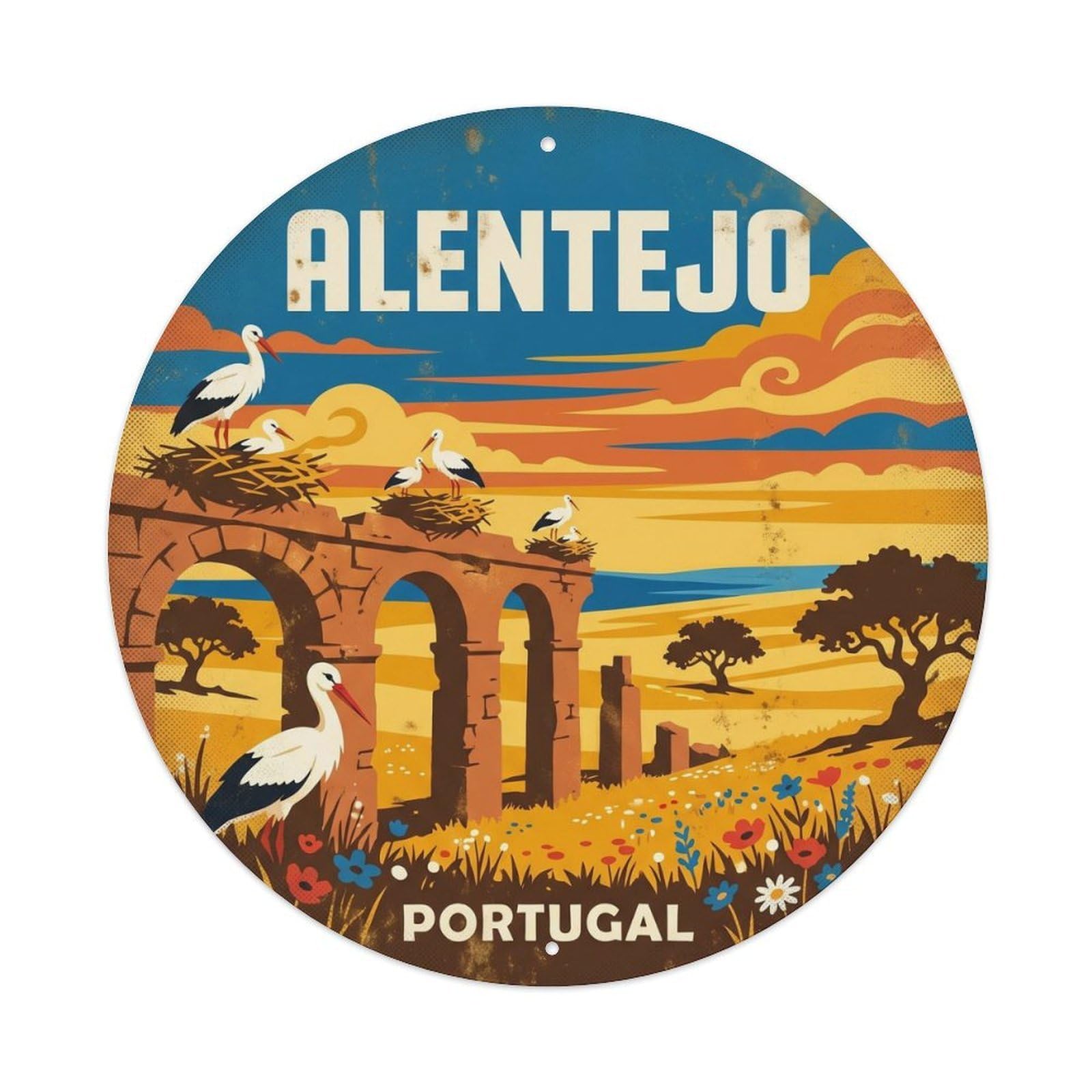 Olhnbad Style Portugal Alentejo Storks Landmark Travel Heritage Metal Tin Sign