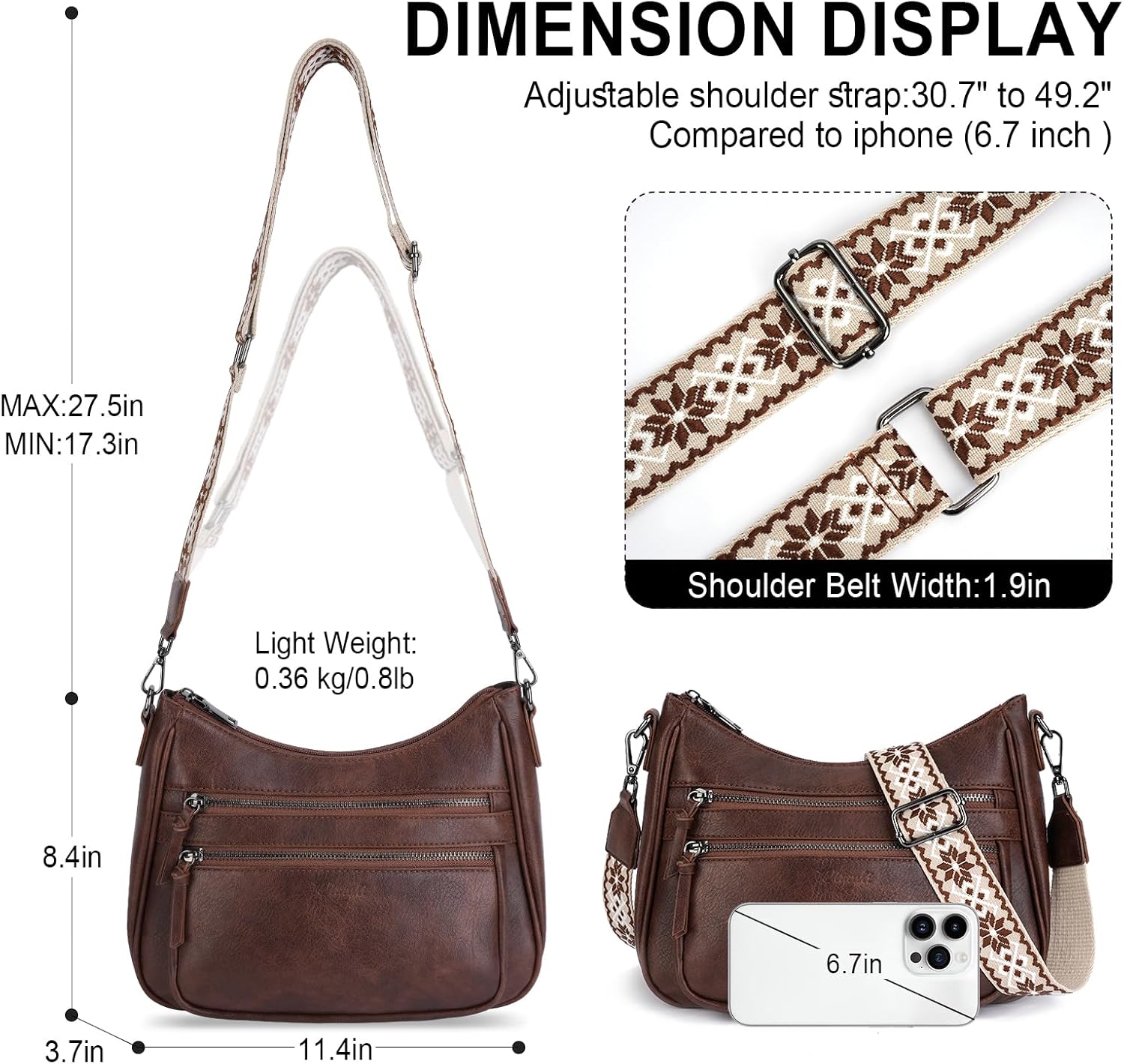 Crossbody Purses for Women Trendy Leather Crossbody Bag,Multi Pocket Shoulder Handbag Lightweight Travel Purse - Image 4