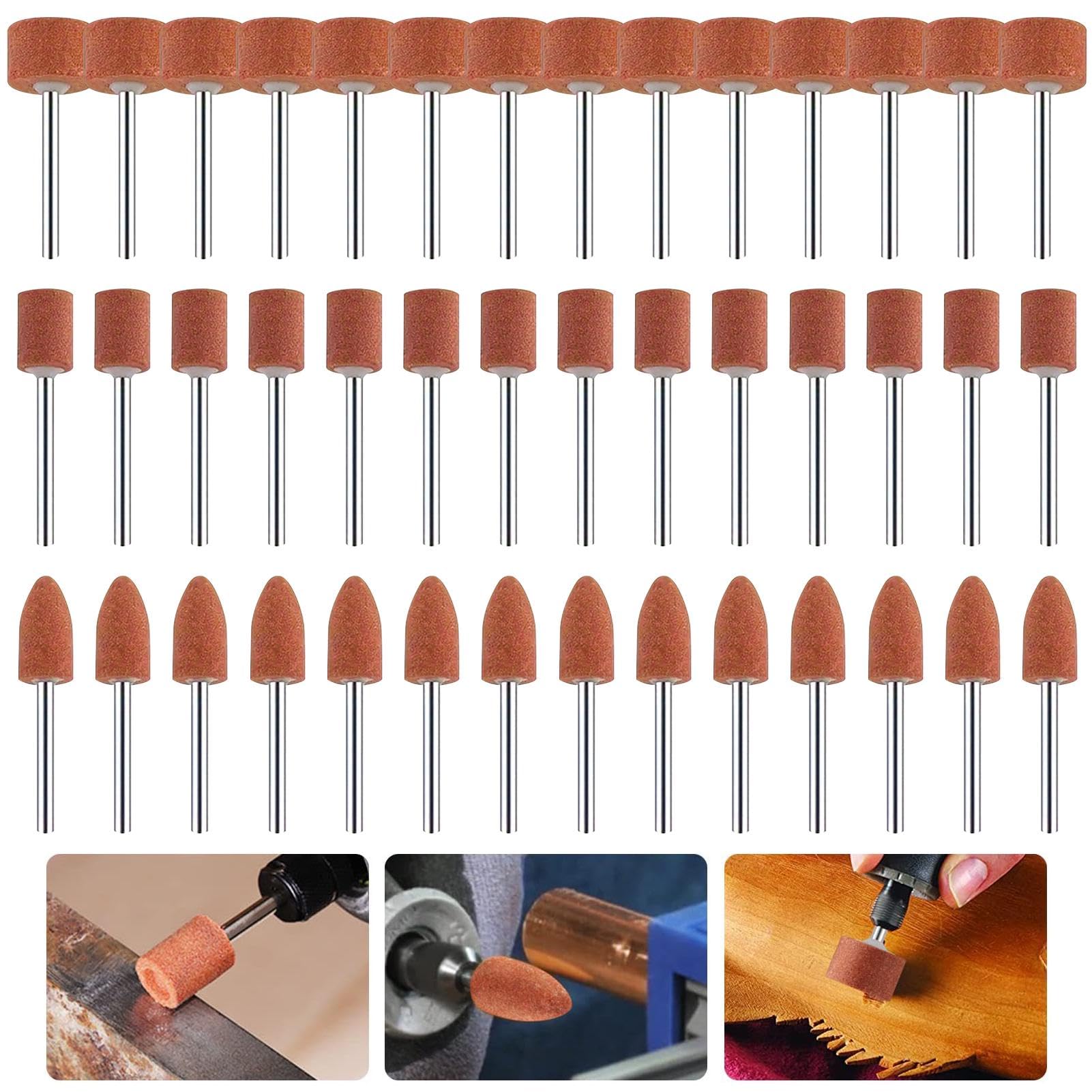 Set di 42 punte abrasive in corindone da 1/8 pollici, testa di lucidatura in pietra, per l'uso su pietre preziose, vetro, metallo e legno