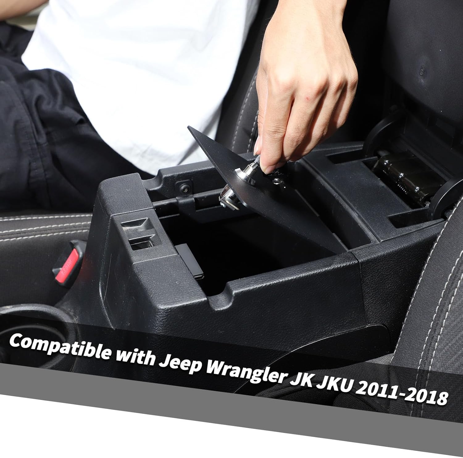 Jimen for JK Locking Storage, Center Console Safe Box Armrest Organizer Compatible with Jeep Wrangler JK & Unlimited 2011-2018