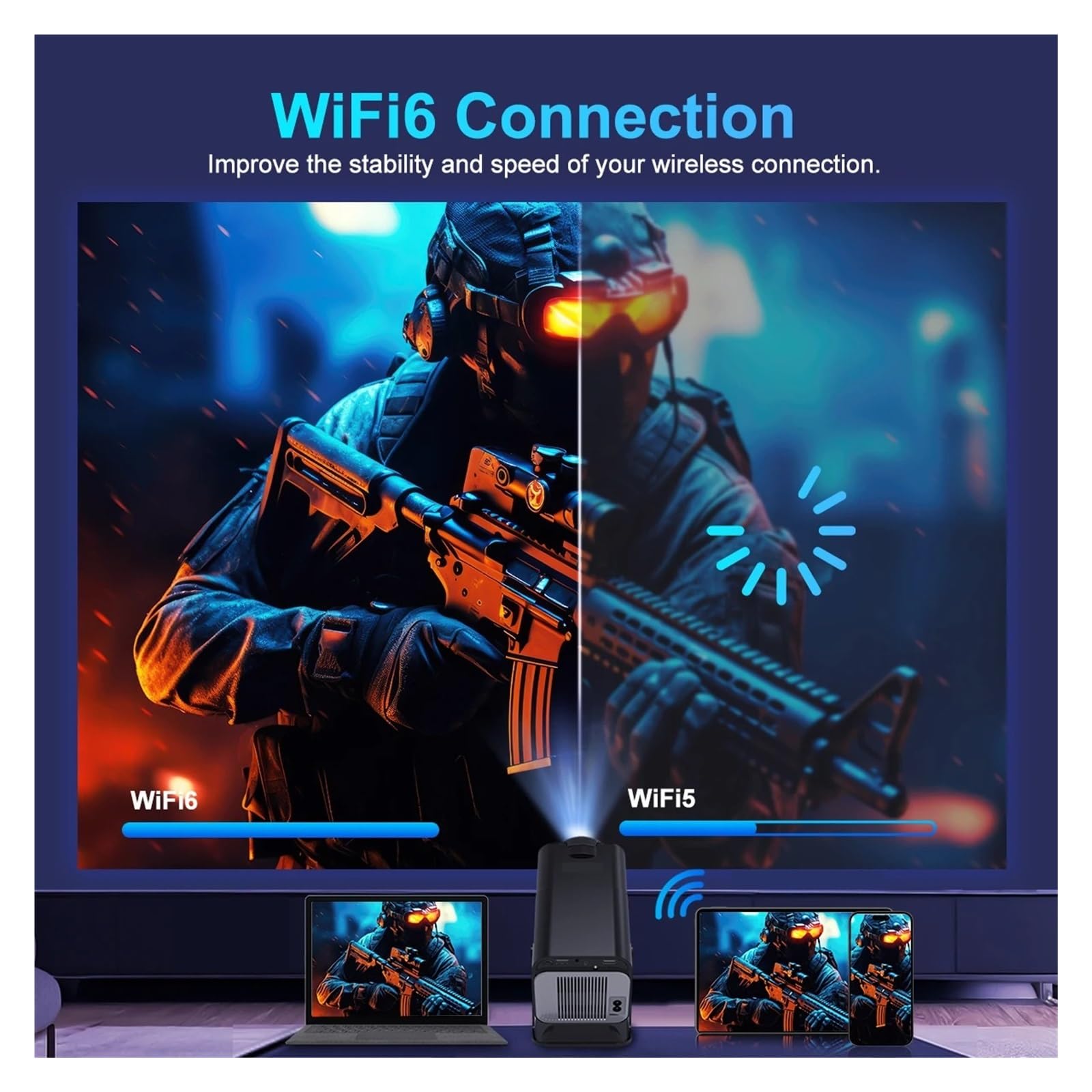 Projektor 4K WiFi6 390ANSI BT5.0 1920 * 1080P Zewnętrzny Przenośny StwóRz Atmosferę(HY320-Grey)