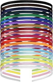 Lawie 20 Pack Colorful Plain Blank Cloth Satin Fabric Covered Slim Thin Hard Metal Headband Simple Skinny Wire Hair band Elastic Hair Hoop Holder Clasp Tiara Crown Craft DIY Accessories for Women